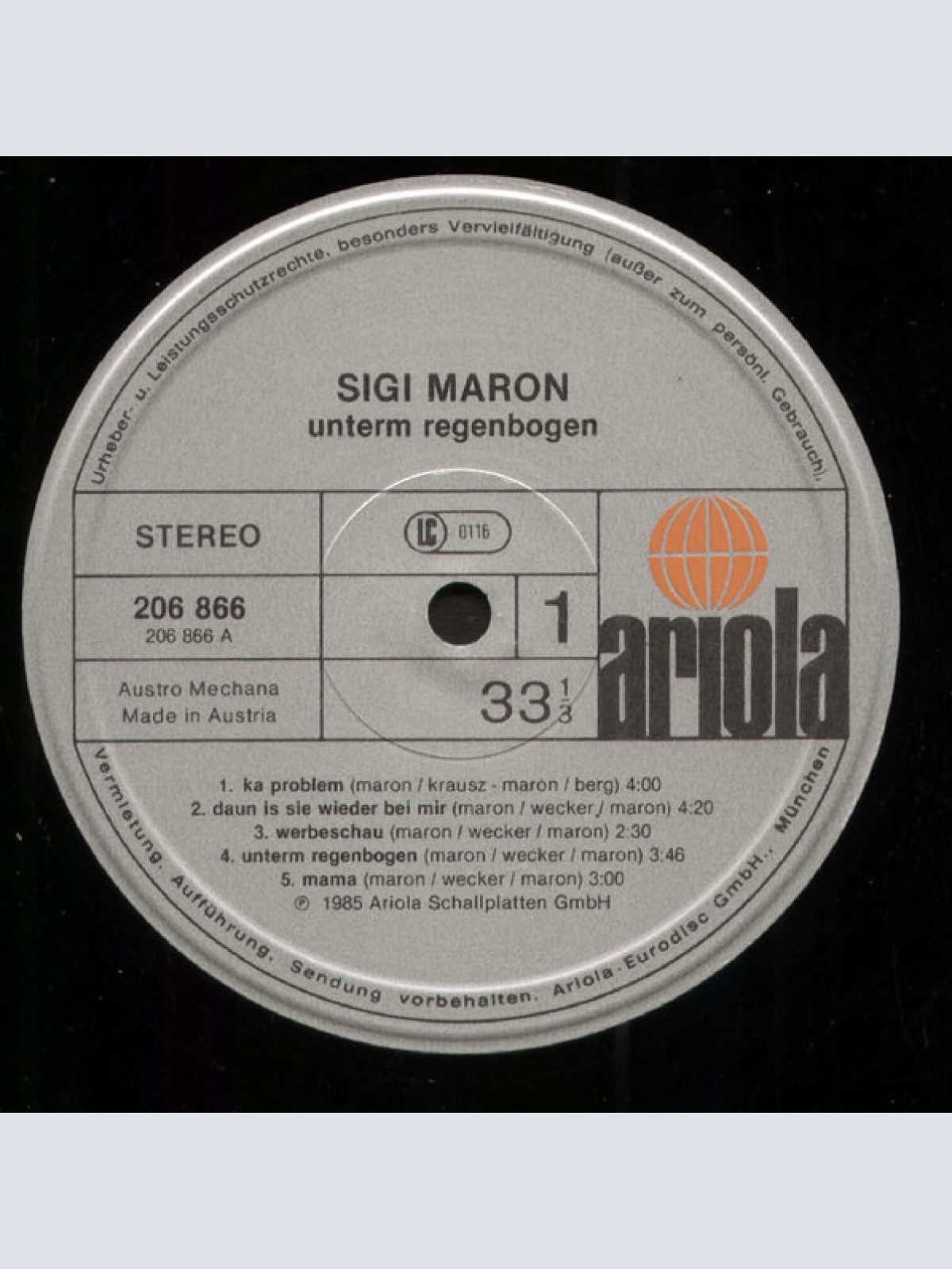 Vinyl / Sigi Maron - Unterm Regenbogen