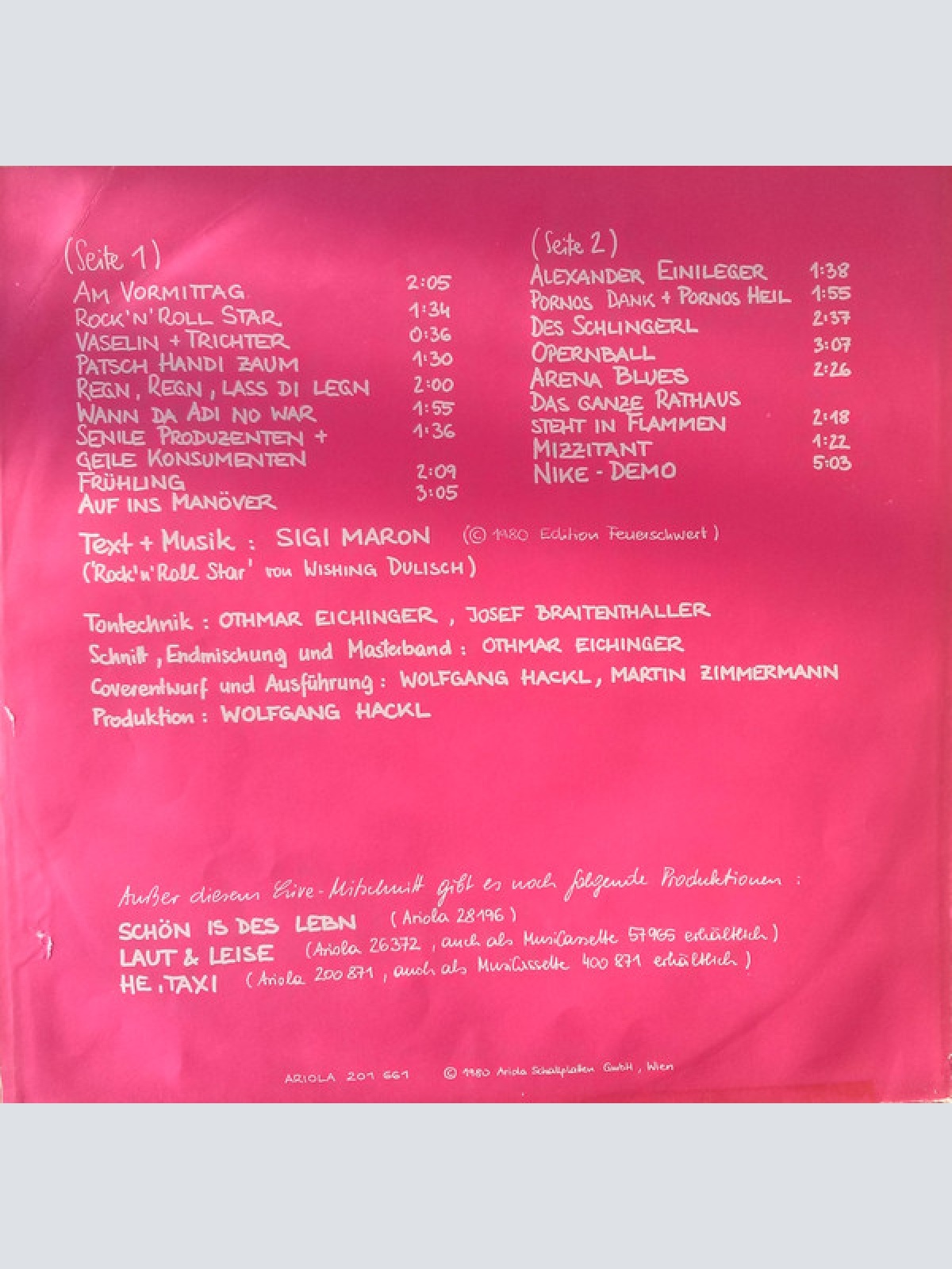 Vinyl / Sigi Maron - Sonst Gar Nichts