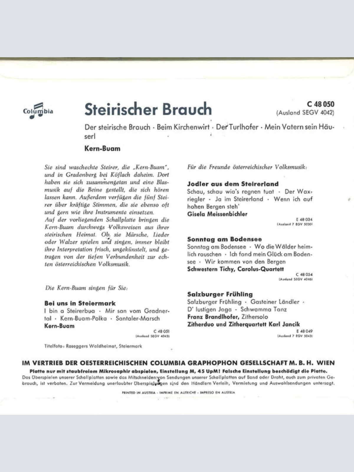 Vinyl / Die Kern Buam - Steirischer Brauch