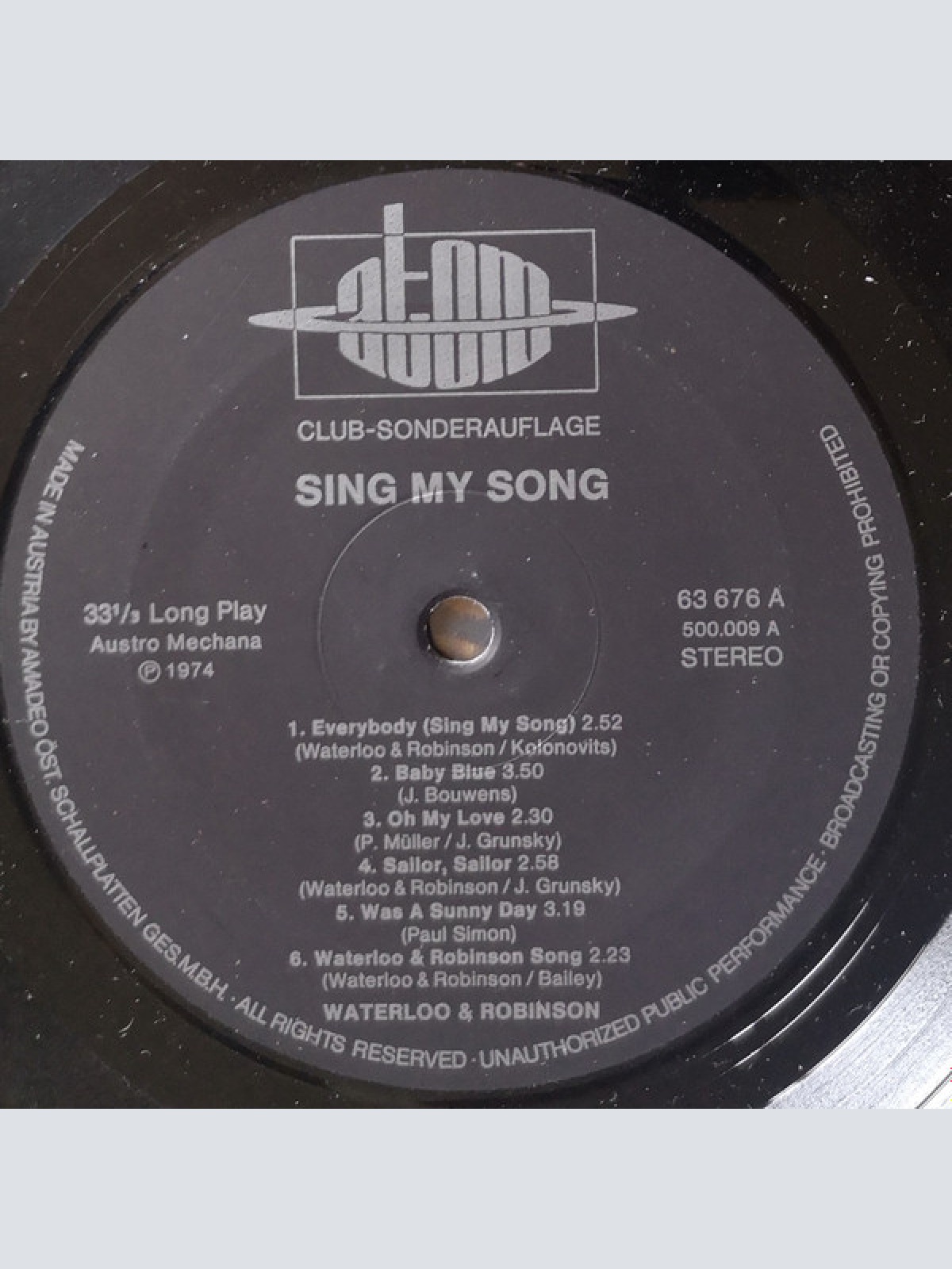 Vinyl / Waterloo & Robinson - Sing My Song