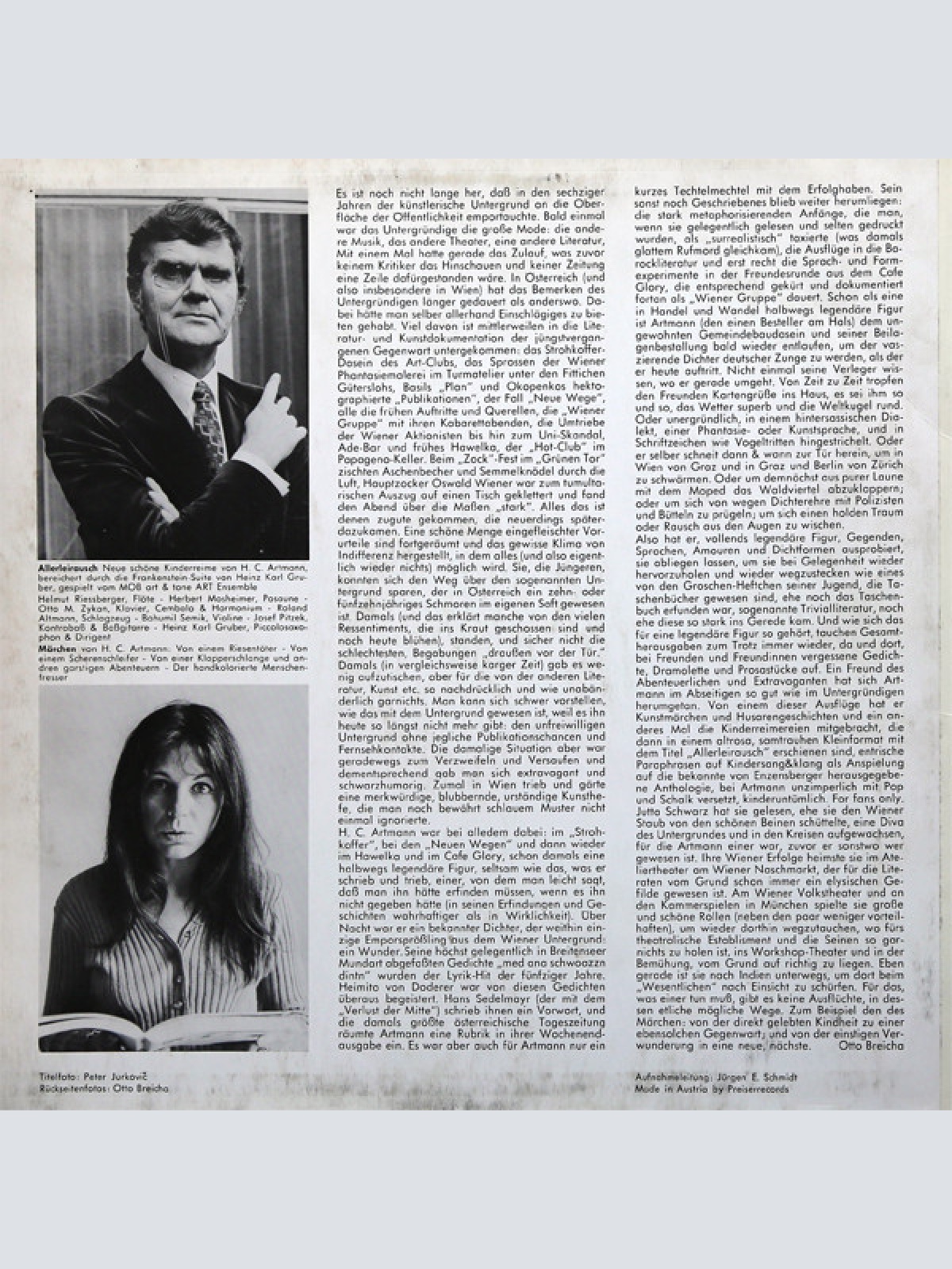 Vinyl / Jutta Schwarz, H.C. Artmann, MOB Art & Tone Art Ensemble - Allerleirausch - For Fans Only / Jutta Schwarz Liest Märchen Und Gedichte Von H.C. Artmann