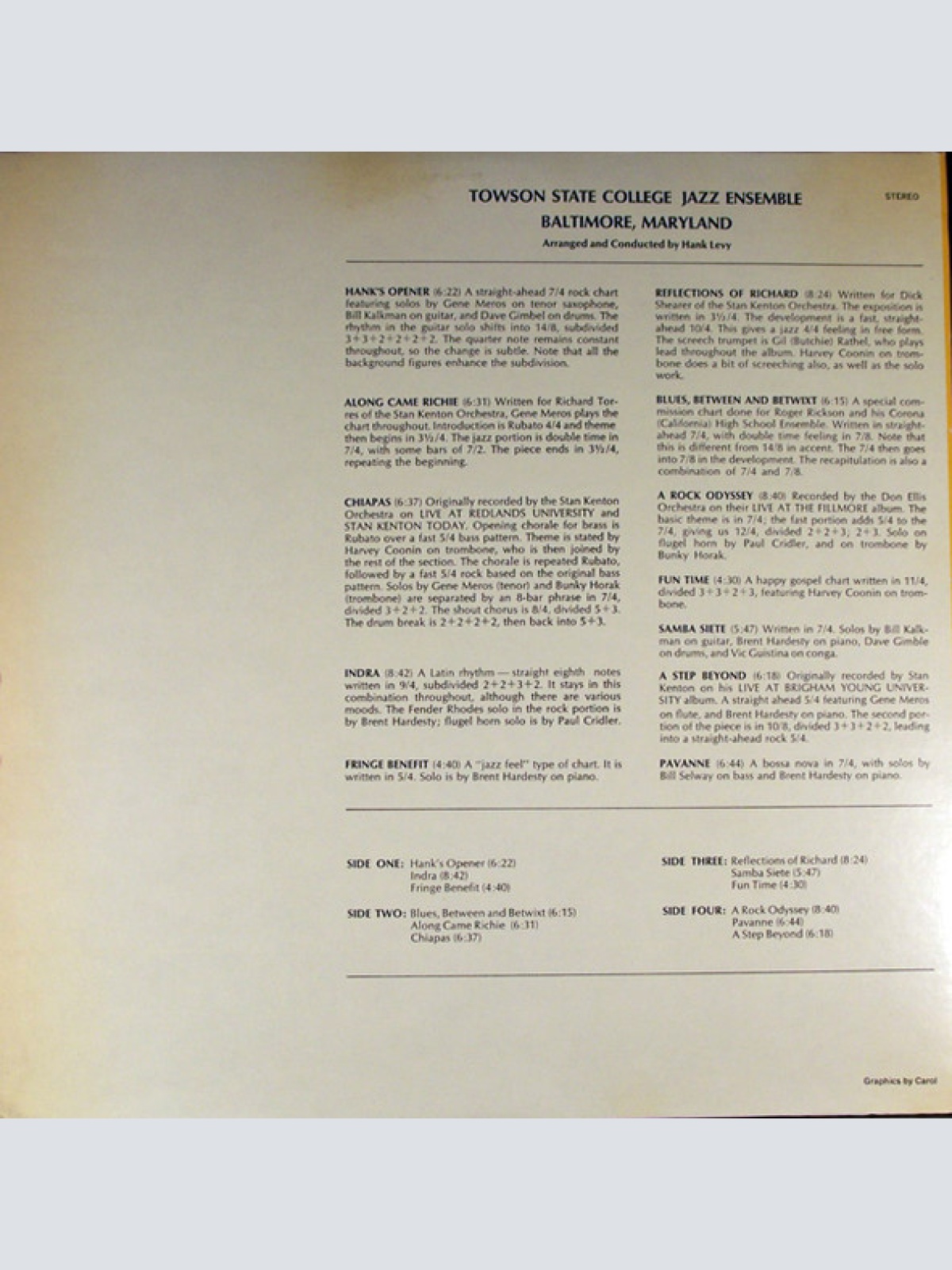 Vinyl / Towson State College Jazz Ensemble*, Henry J. (Hank) Levy* - Jazz