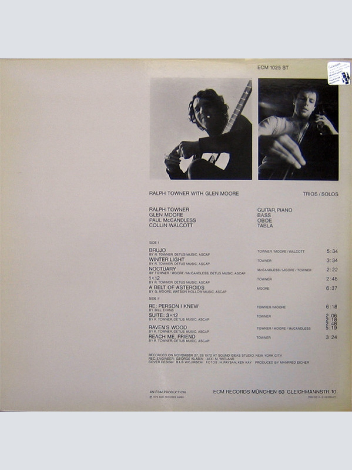 Vinyl / Ralph Towner With Glen Moore - Trios / Solos