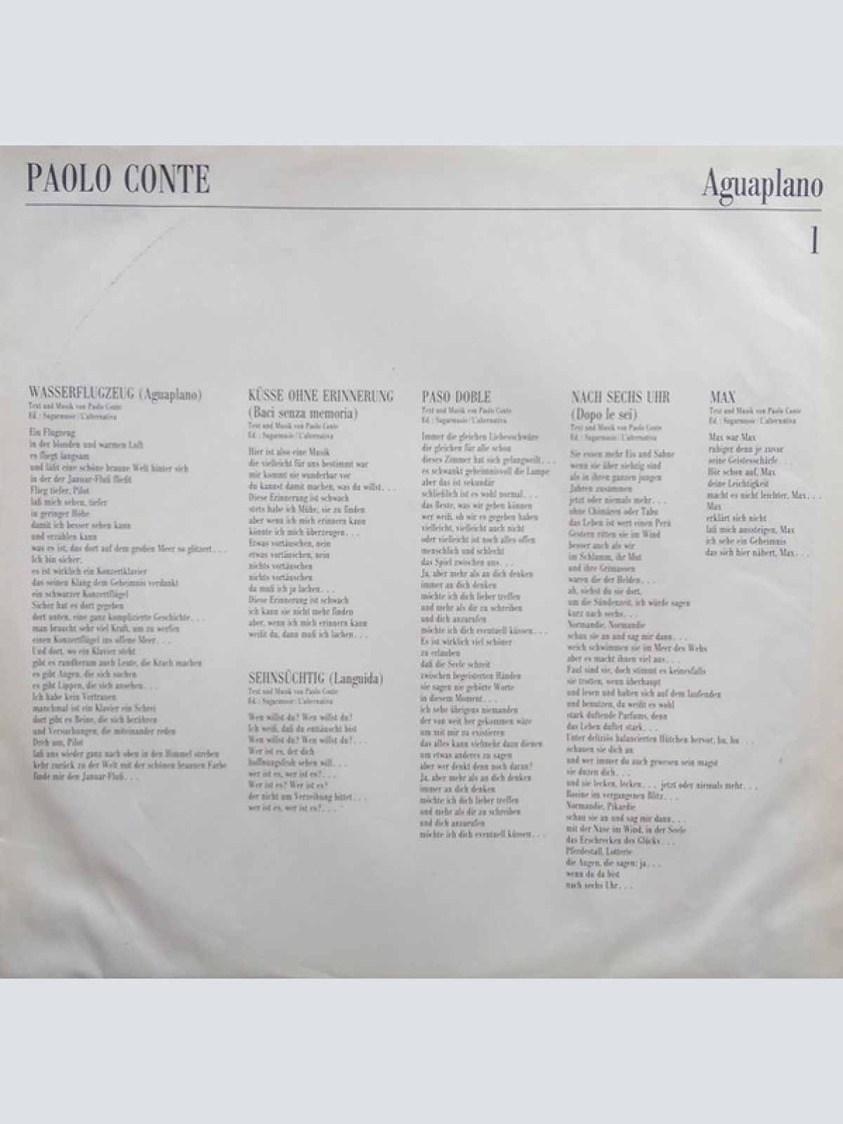 Vinyl / Paolo Conte - Aguaplano