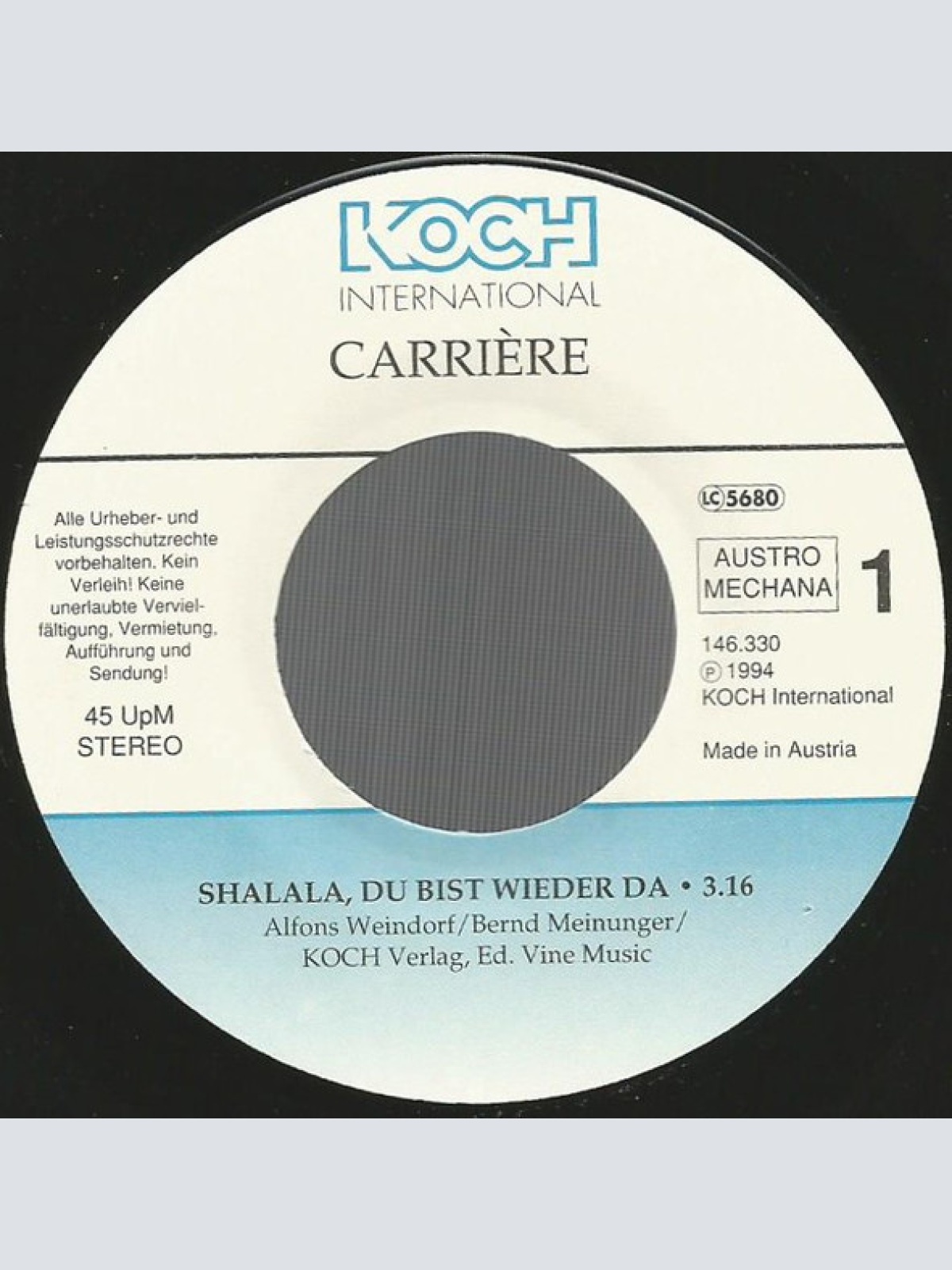 Vinyl / Carrière - Shalala, Du Bist Wieder Da