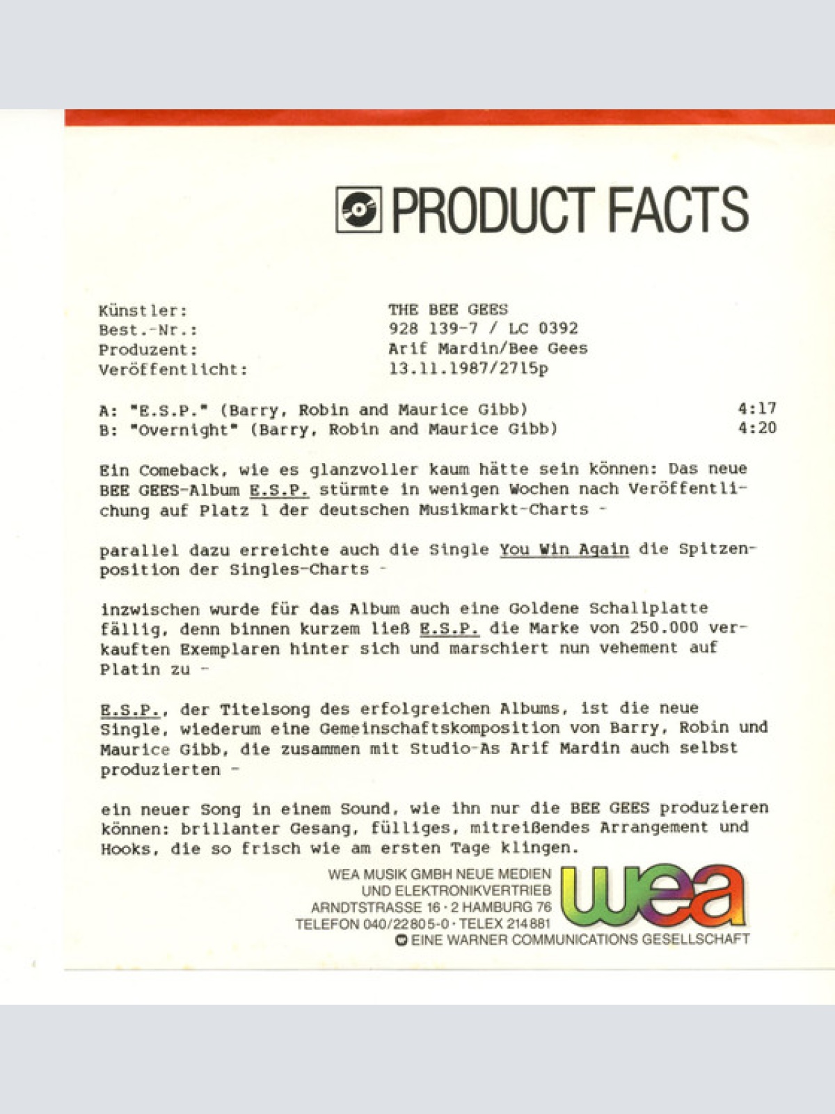 Vinyl / Bee Gees - E·S·P