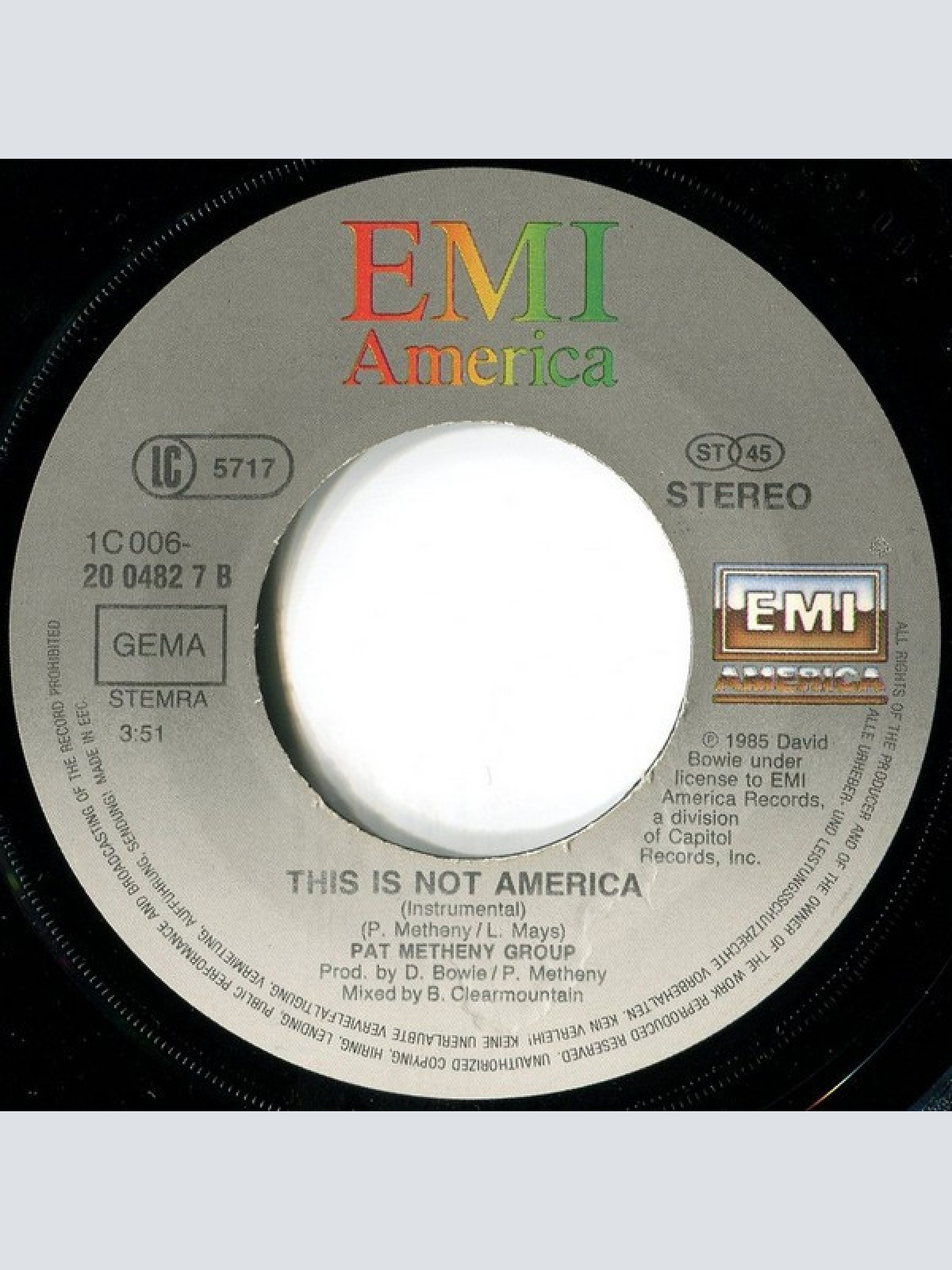 Vinyl / David Bowie / Pat Metheny Group - This Is Not America (Theme From The Original Motion Picture, The Falcon And The Snowman)