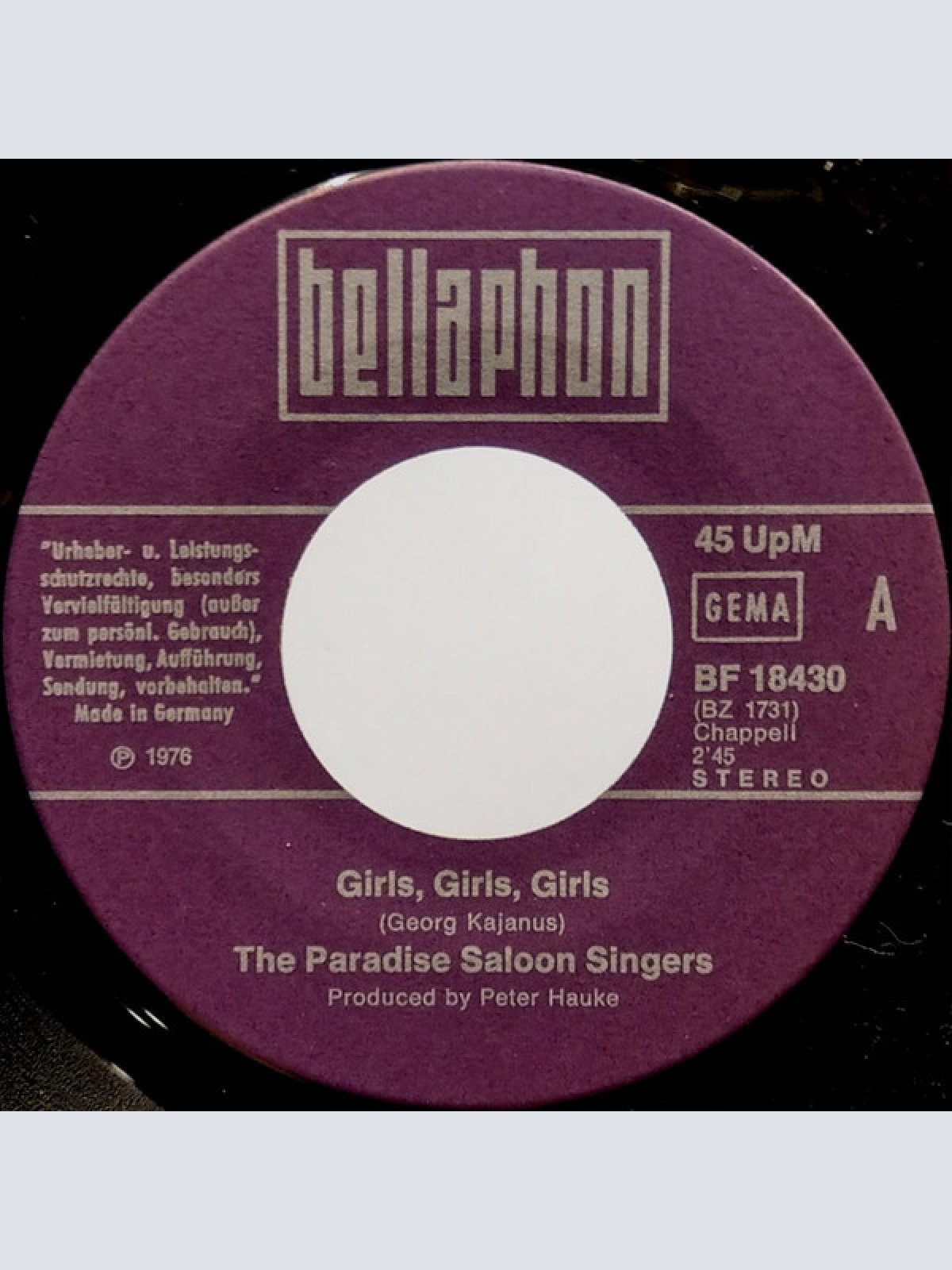 Vinyl / The Paradise Saloon Singers - Girls, Girls, Girls
