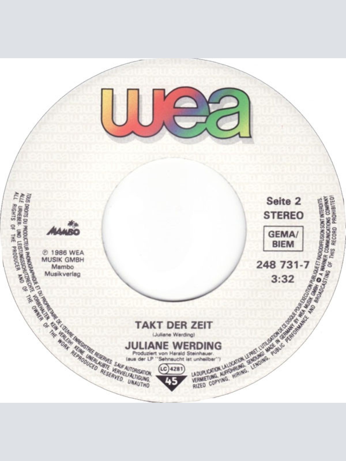 Vinyl / Juliane Werding - Sehnsucht Ist Unheilbar