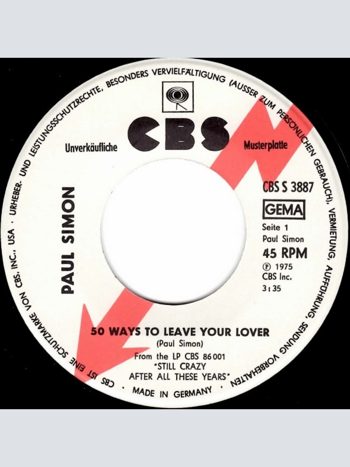 Vinyl / Paul Simon - 50 Ways To Leave Your Lover / Some Folks Lives Roll Easy