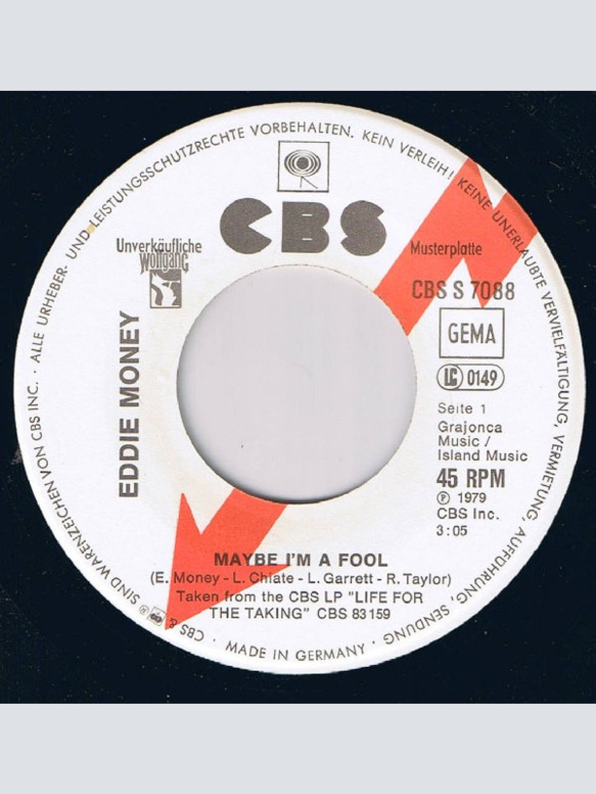 Vinyl / Eddie Money - Maybe I'm A Fool / Call On Me