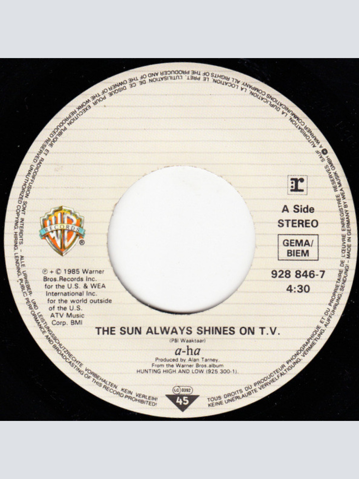 Vinyl / a-ha - The Sun Always Shines On T.V.