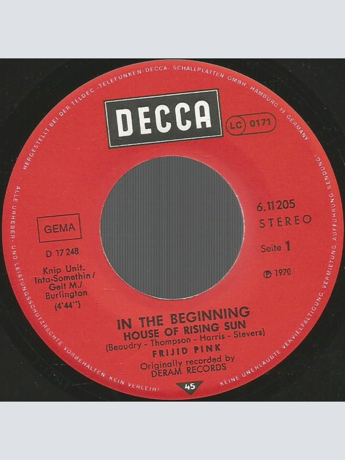 Vinyl / Frijid Pink - House Of The Rising Sun / Sing A Song For Freedom