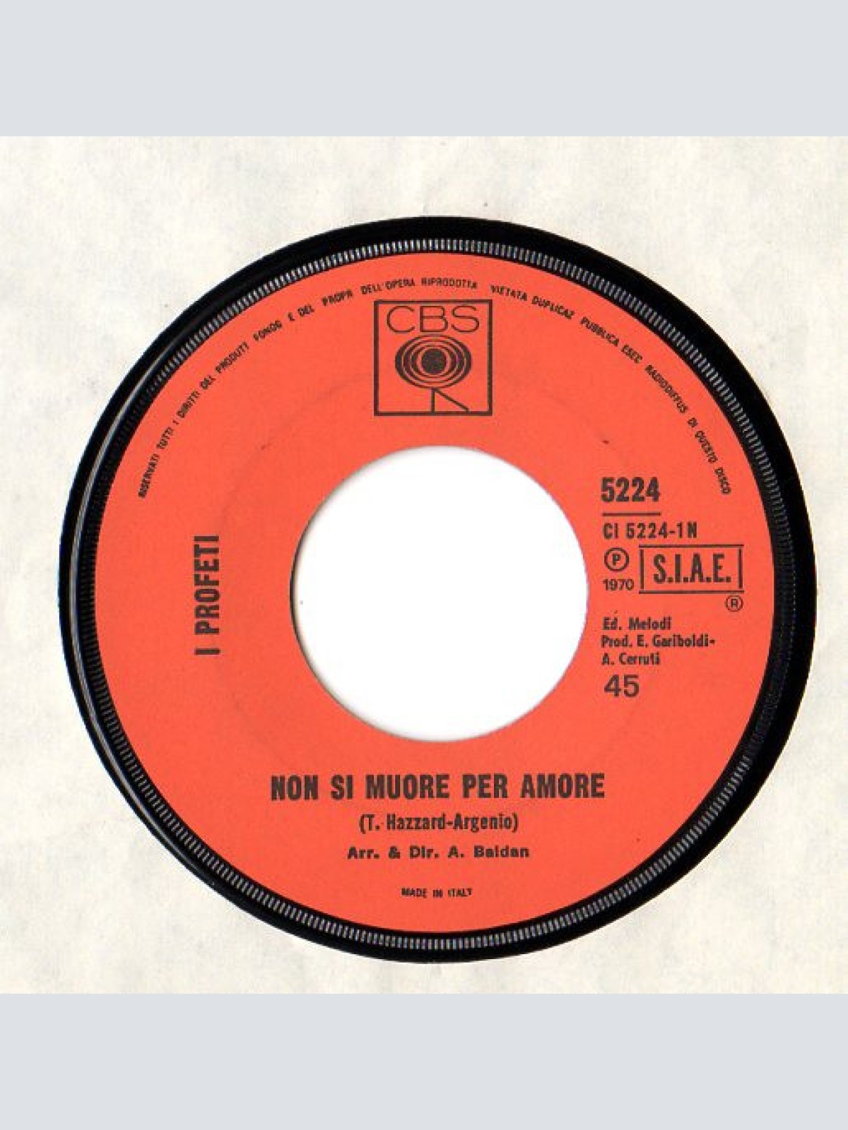 Vinyl / I Profeti - Non Si Muore Per Amore