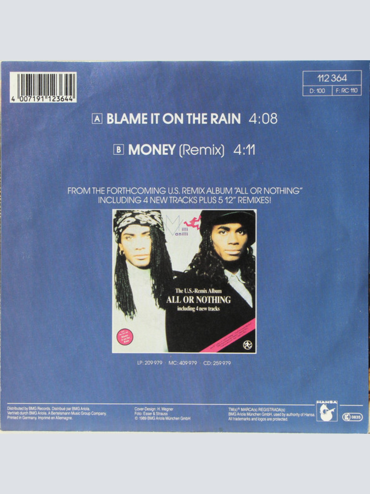 Vinyl / Milli Vanilli - Blame It On The Rain