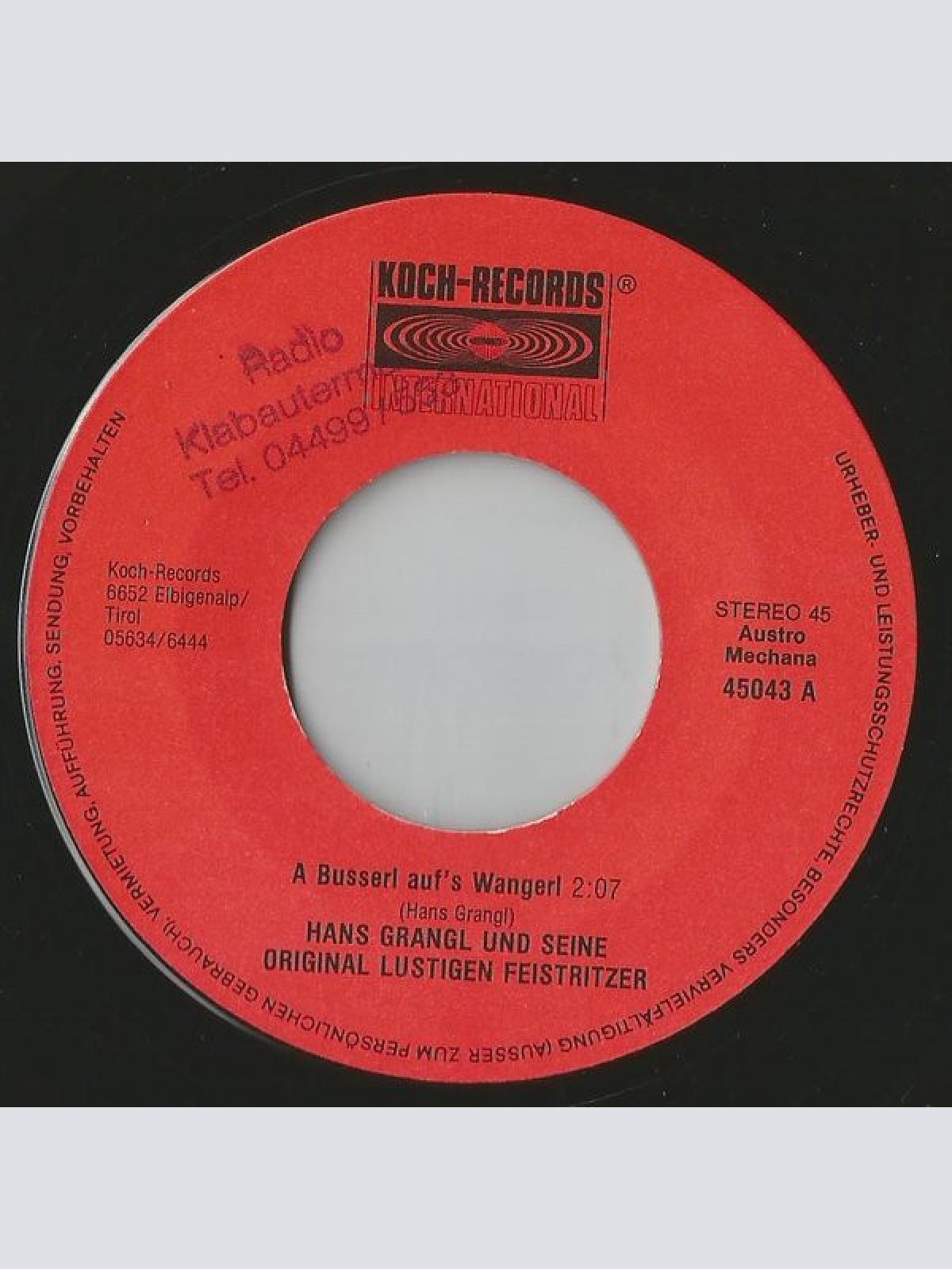 Vinyl / Hans Grangl Und Seine Original Lustigen Feistritzer* - A Busserl  Auf's Wangerl