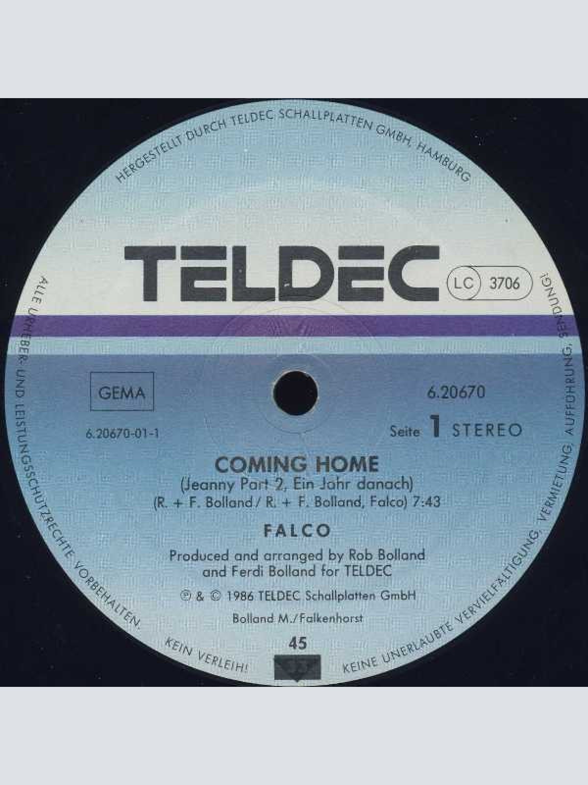 Vinyl / Falco - Coming Home (Jeanny Part 2, Ein Jahr Danach)