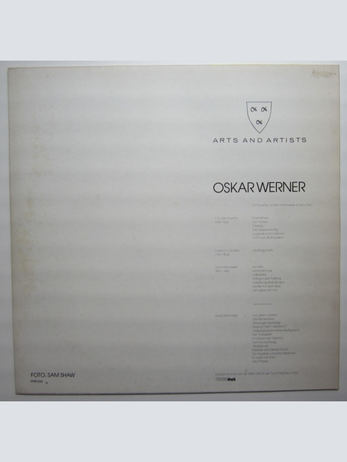 Vinyl / Oskar Werner - Mit Goethe Schiller Weinheber In New York