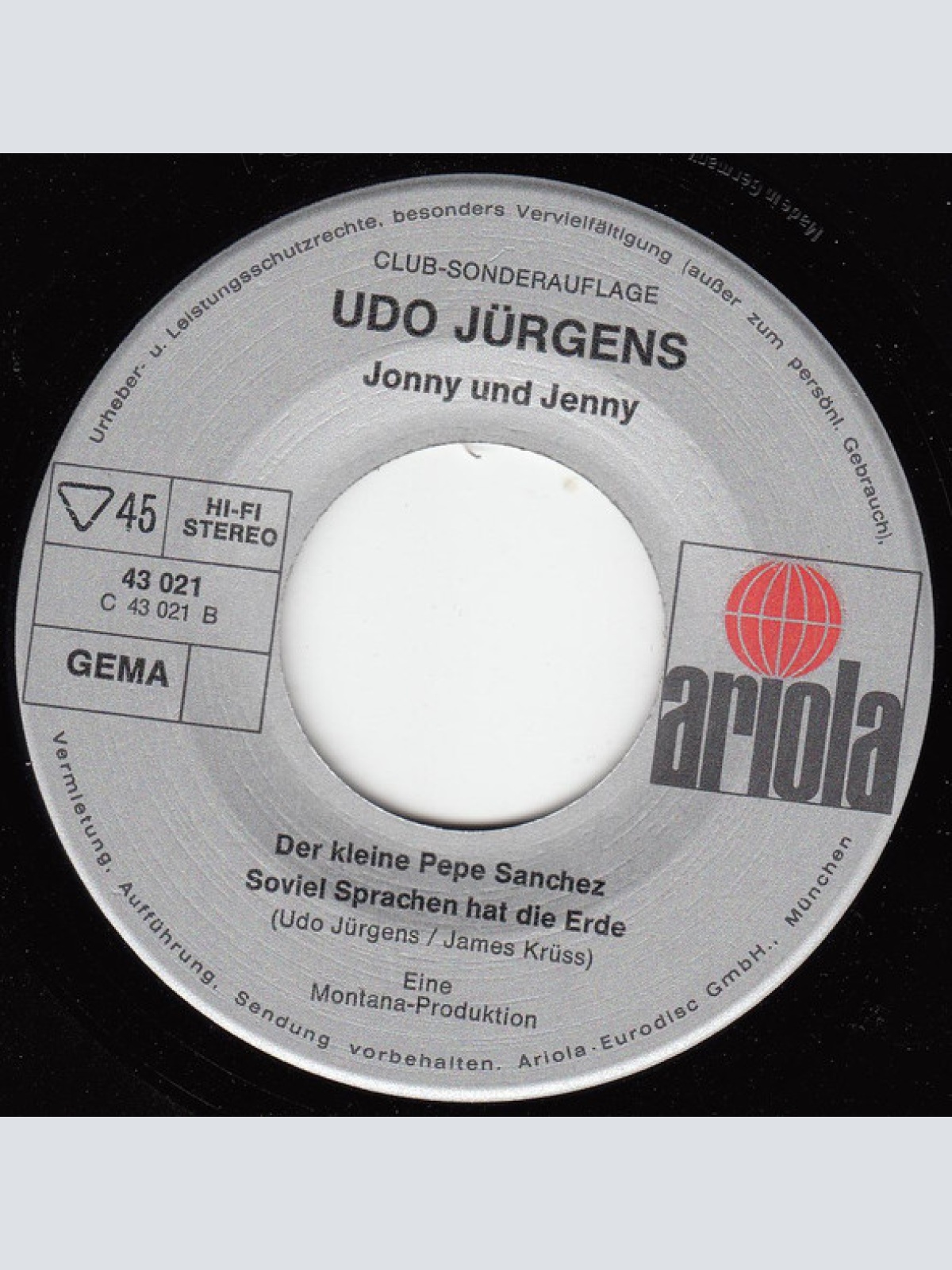 Vinyl / Udo Jürgens - Jonny Und Jenny