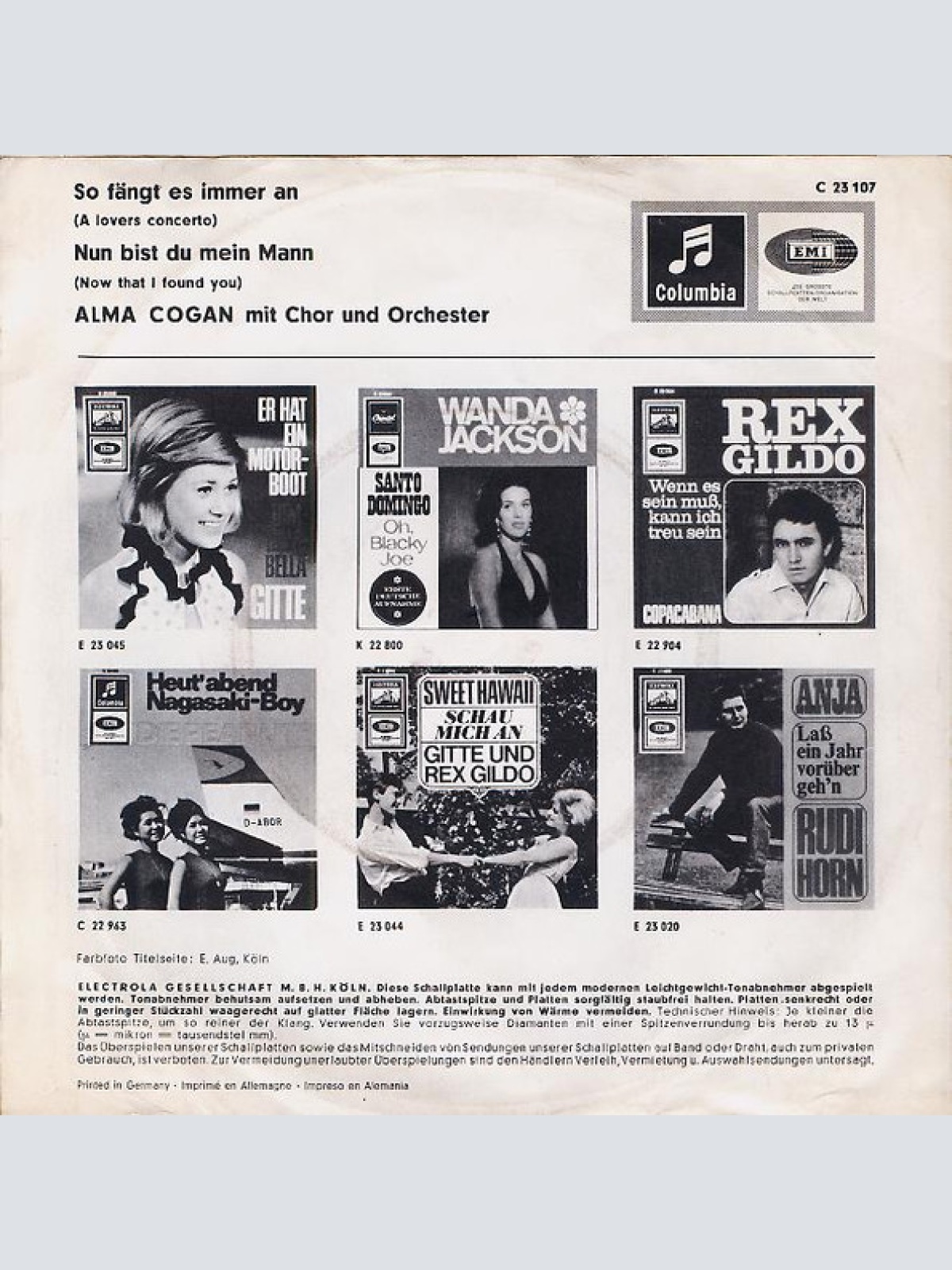 Vinyl / Alma Cogan - So Fängt Es Immer An (A Lovers Concerto) / Nun Bist Du Mein Mann (Now That I Found You)