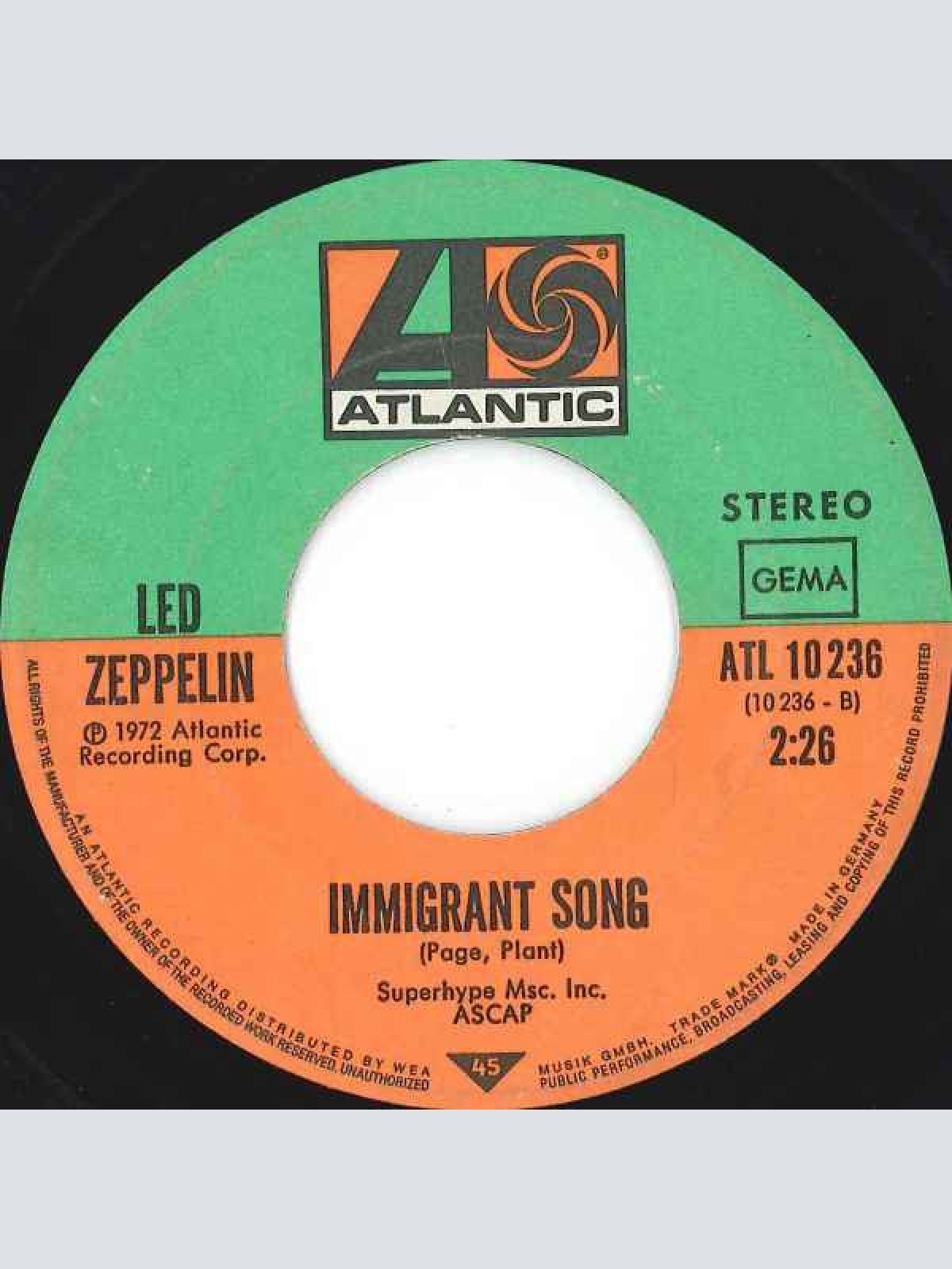 Vinyl / Led Zeppelin - Whole Lotta Love / Immigrant Song