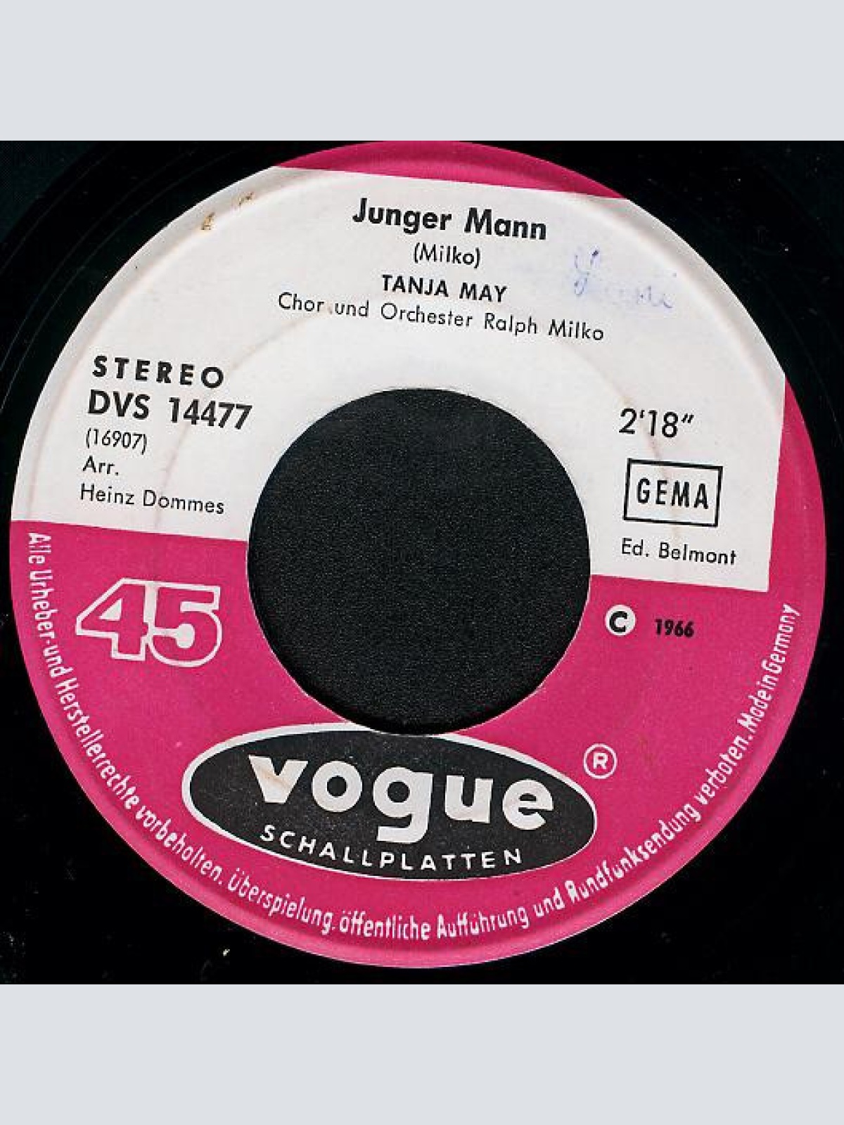 Vinyl / Tanja May - Ohne Vertrauen Geht Es Nicht / Junger Mann