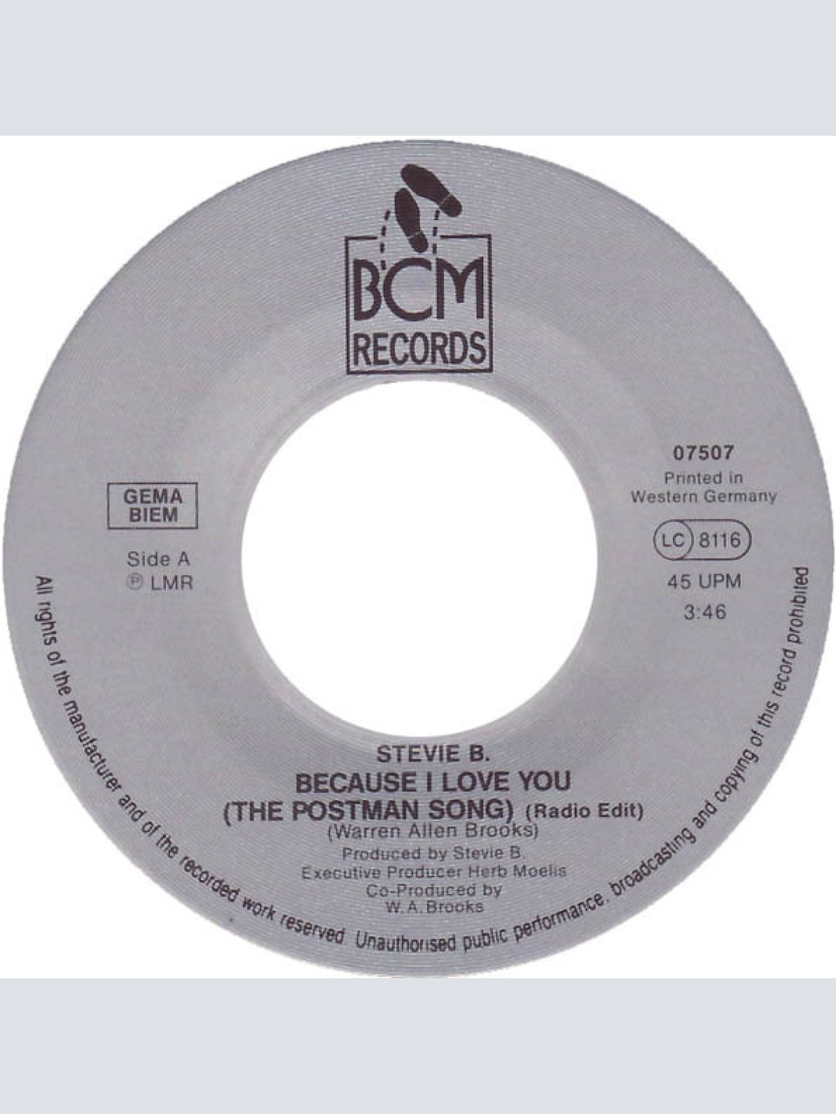 Vinyl / Stevie B.* - Because I Love You (The Postman Song) / Love Me For Life