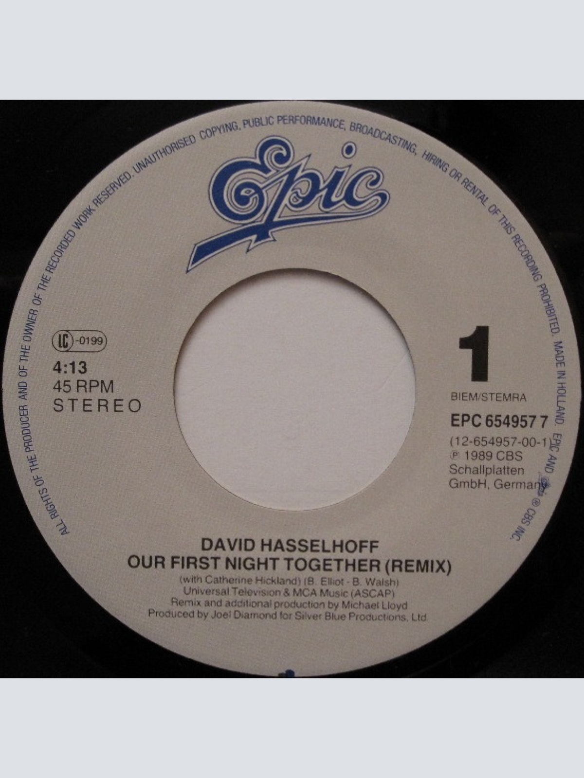 Vinyl / David Hasselhoff - Our First Night Together