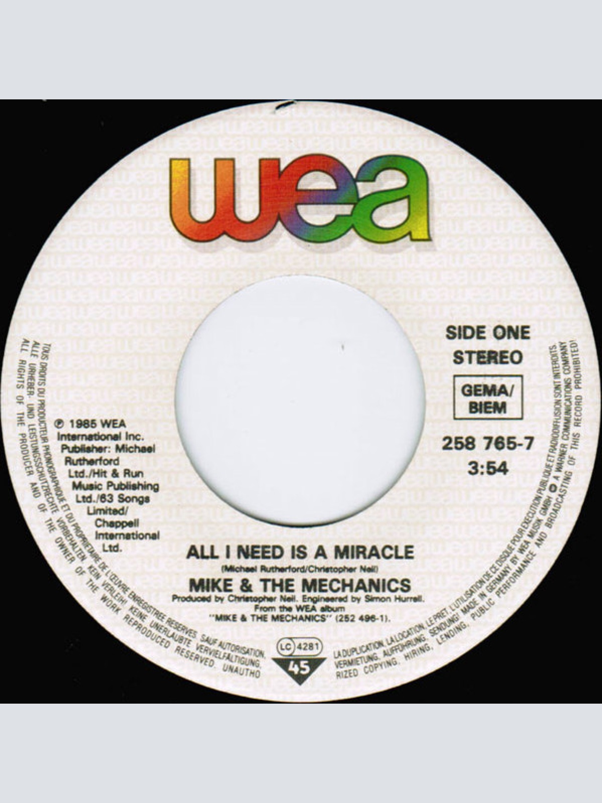 Vinyl / Mike & The Mechanics - All I Need Is A Miracle