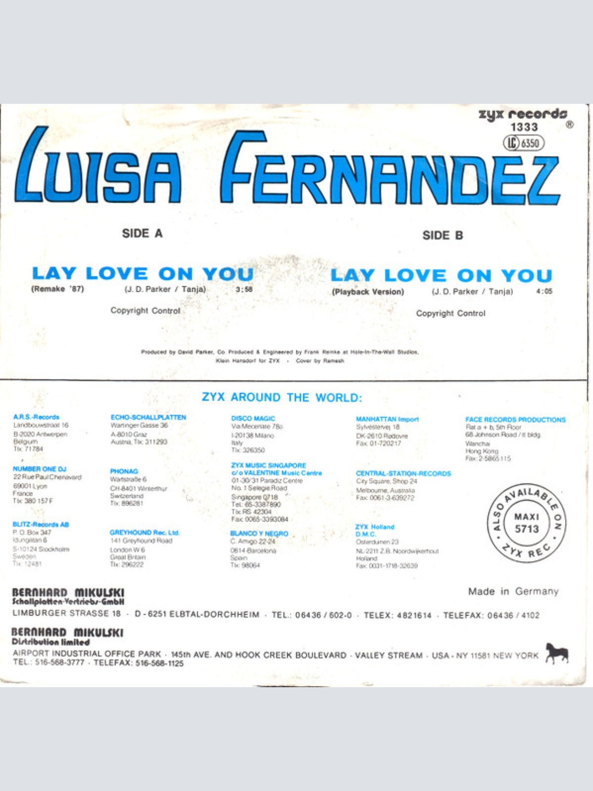Vinyl / Luisa Fernandez - Lay Love On You (Remake '87)