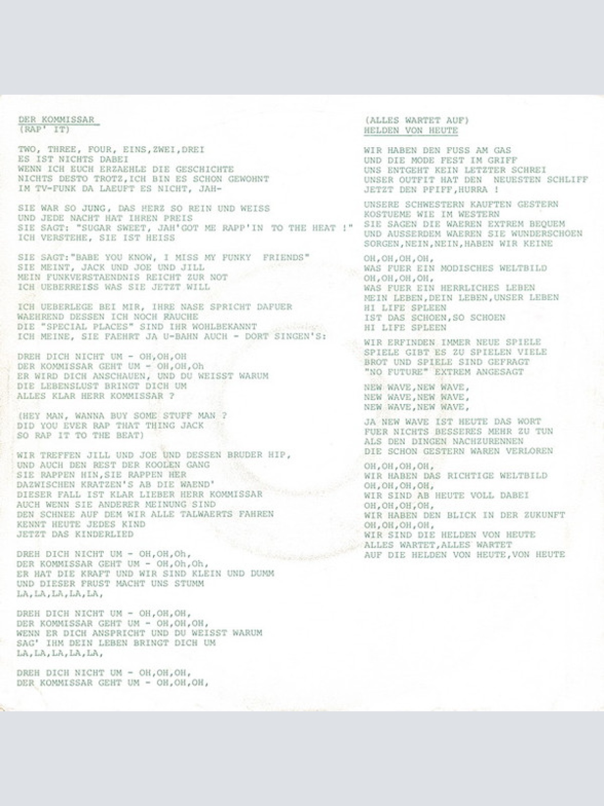 Vinyl / Falco - Der Kommissar / Helden Von Heute