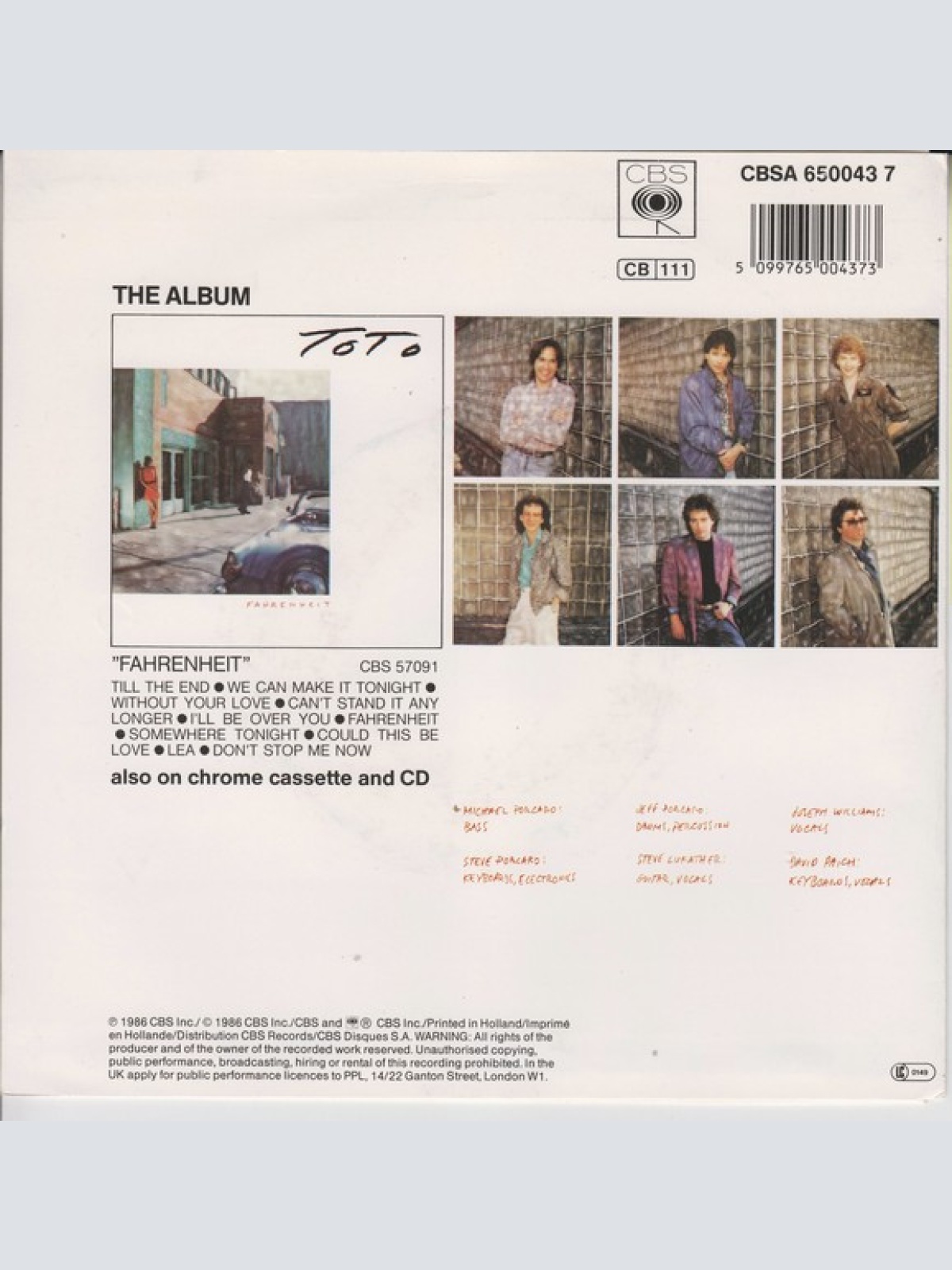 Vinyl / Toto - I'll Be Over You