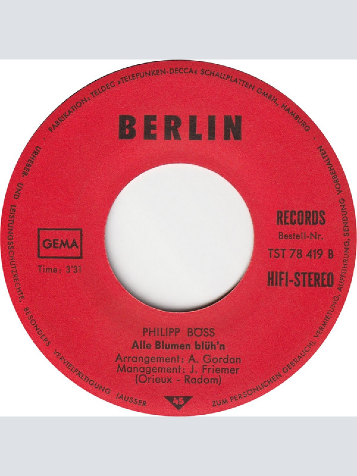 Vinyl / Philipp Böss - Ich Schenk Dir Mein Leben / Alle Blumen Blüh'n