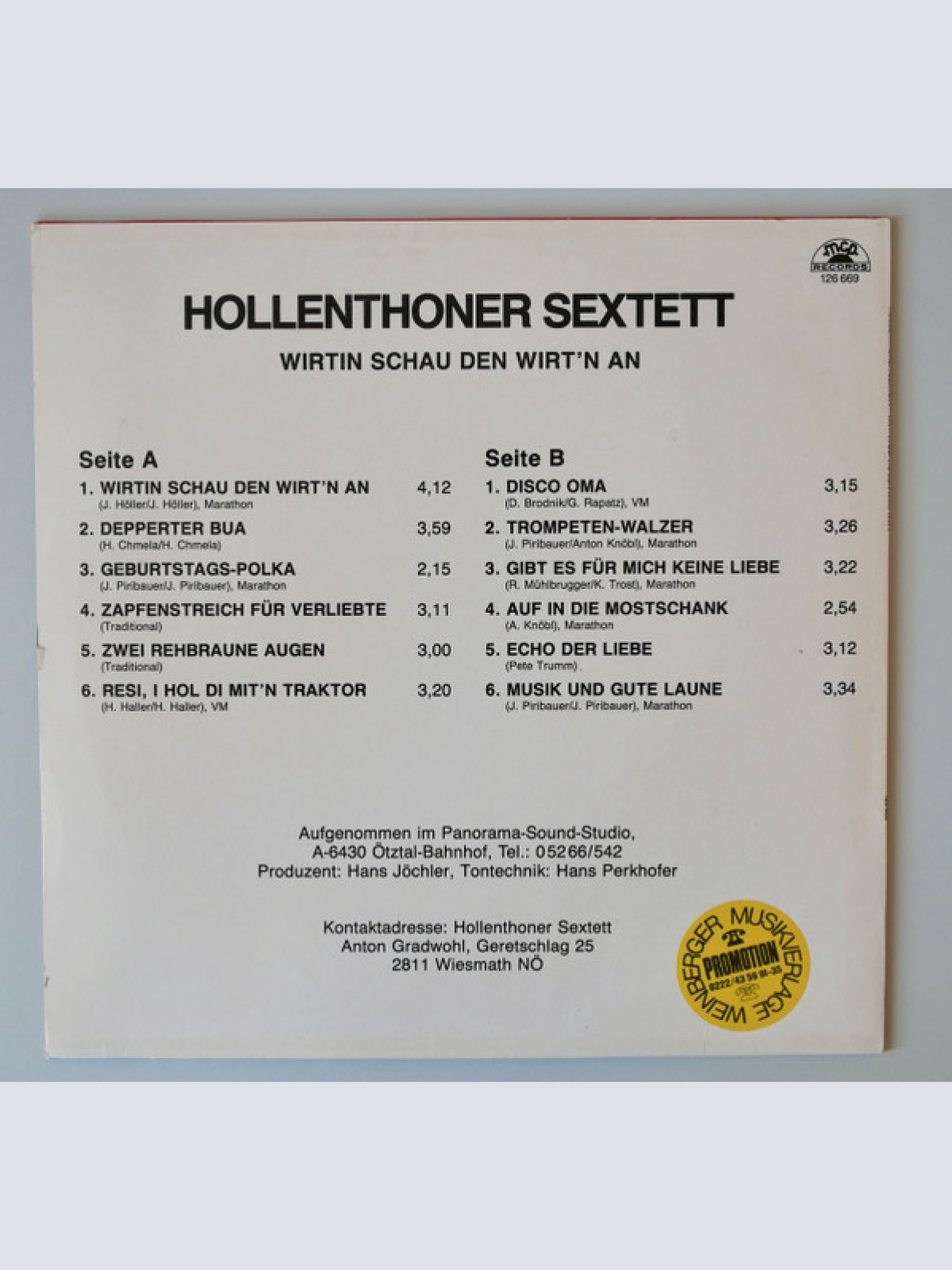Vinyl / Hollenthoner Sextett - Wirtin Schau Den Wirt`n An