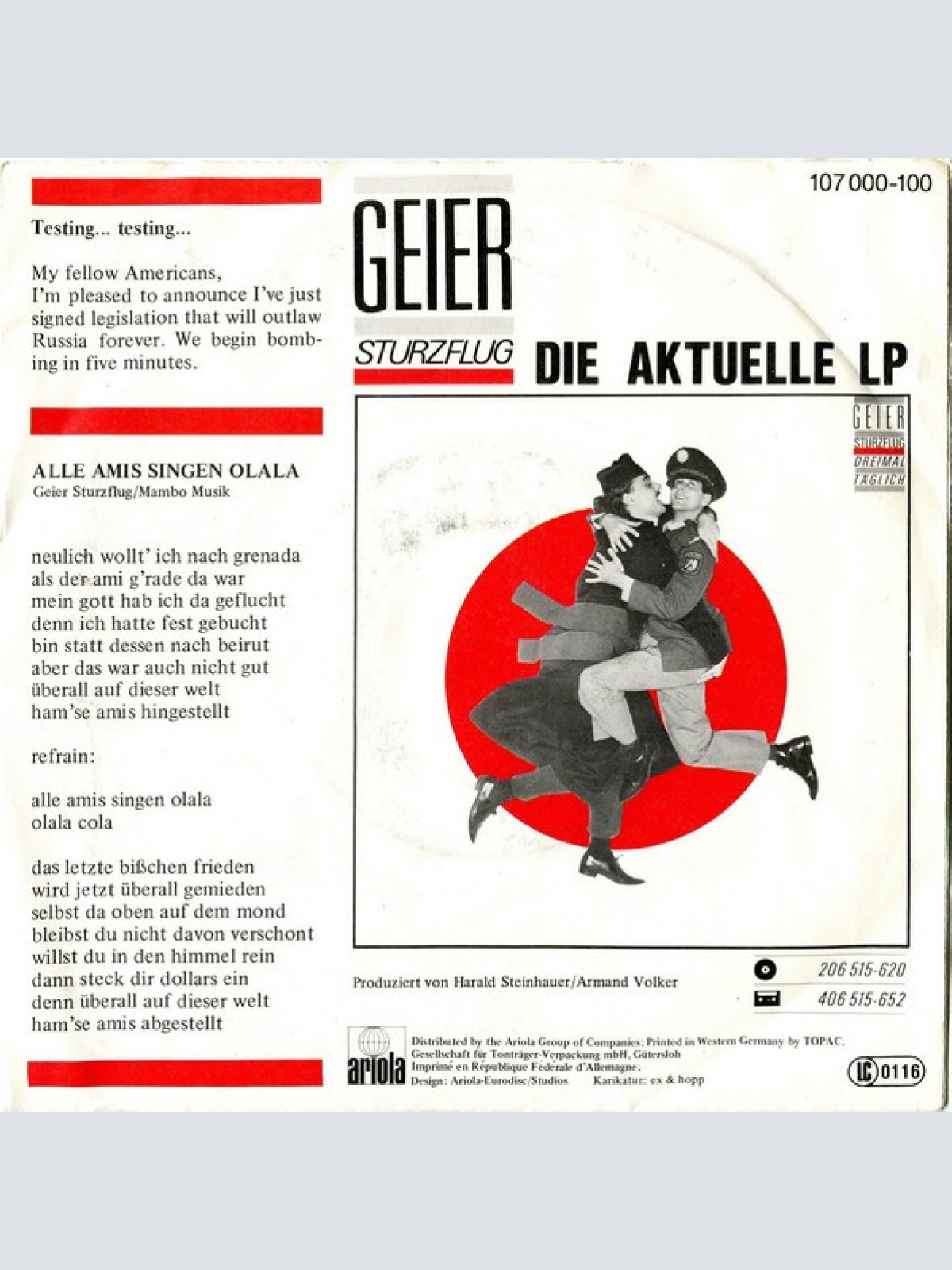 Vinyl / Geier Sturzflug - Alle Amis Singen Olala