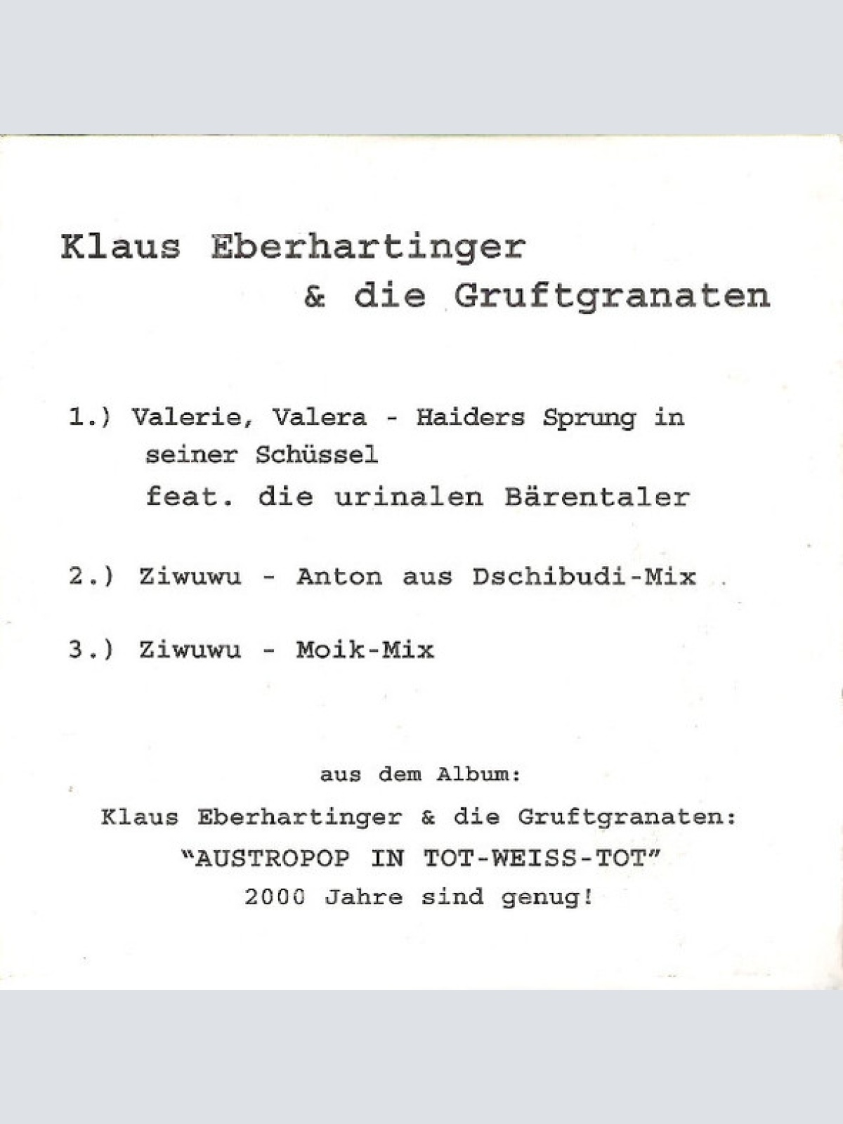 CD / Klaus Eberhartinger & Die Gruftgranaten - Valerie, Valera - Haiders Sprung In Der Schüssel
