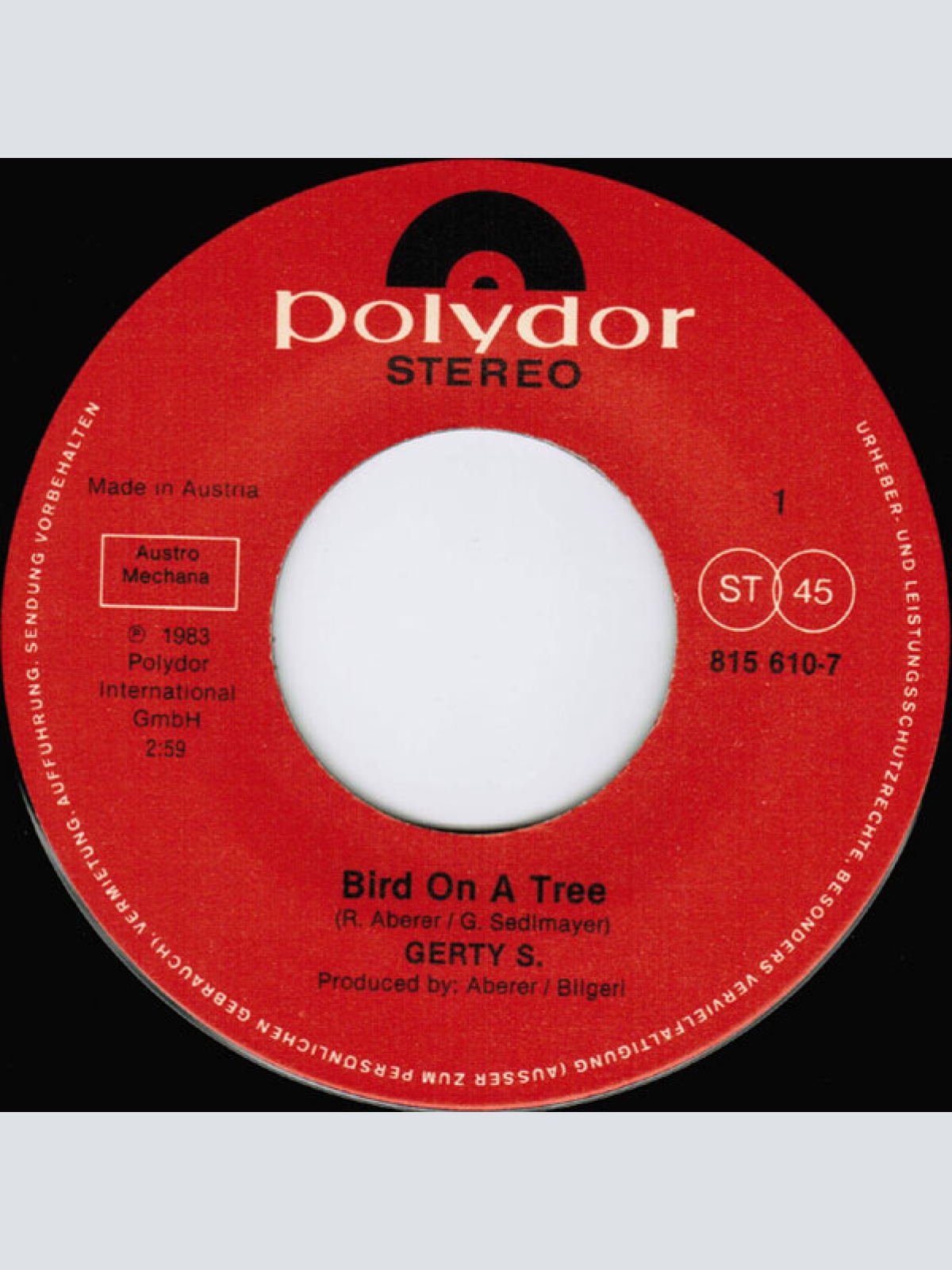 Vinyl / Gerti S.* - Bird On A Tree / Save The Night