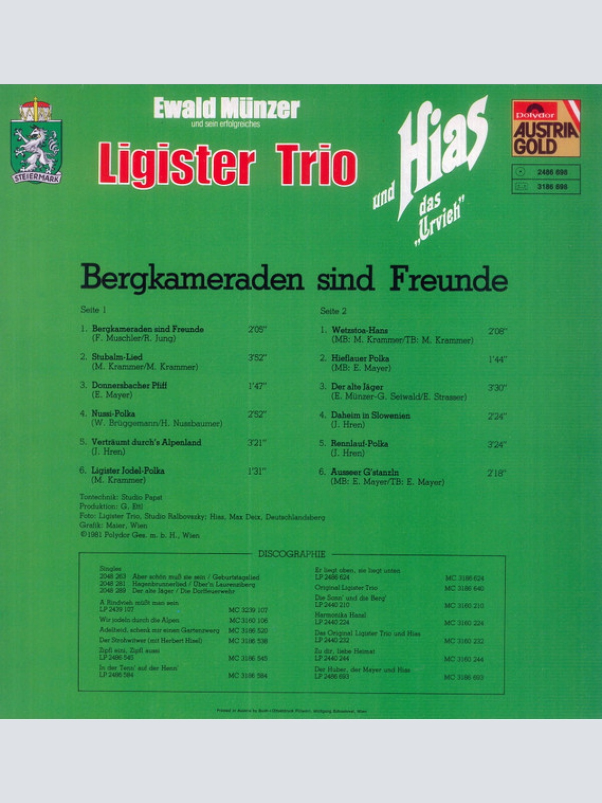Vinyl / Ewald Münzer und sein erfolgreiches Ligister Trio* mit Hias - Bergkameraden sind Freunde