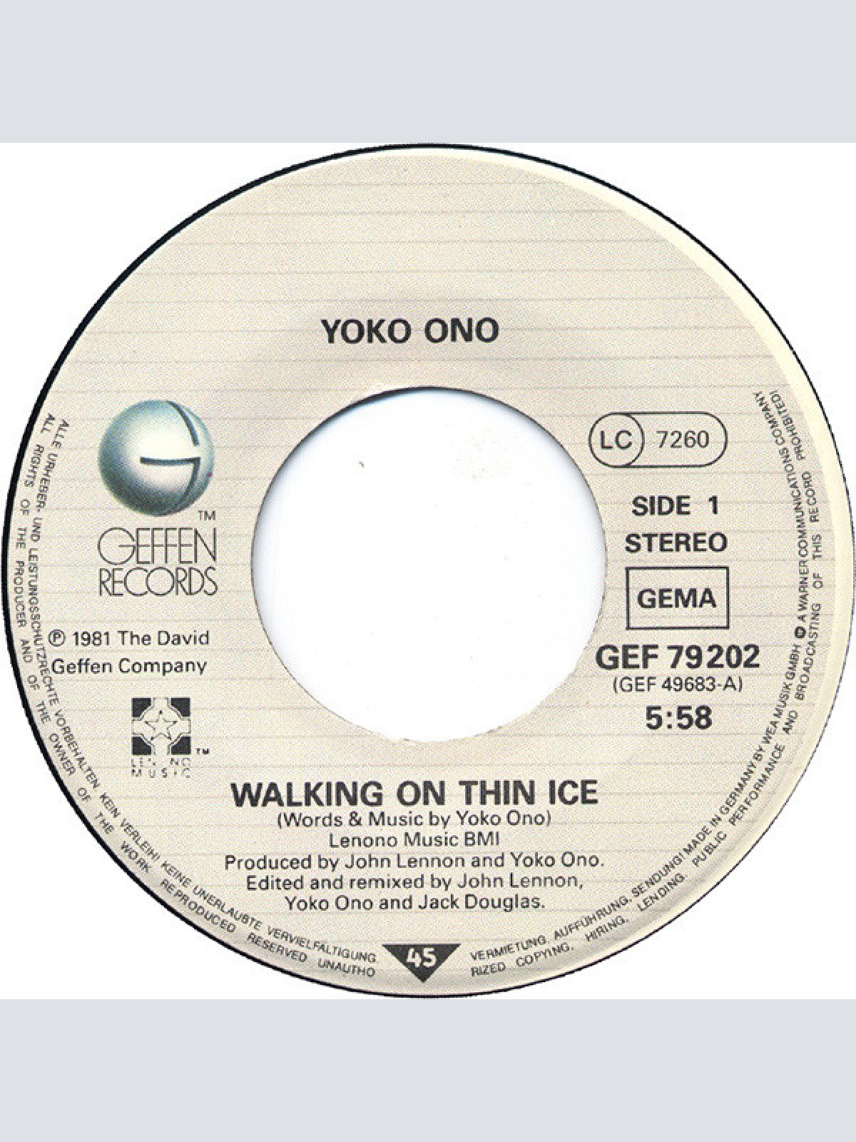 Vinyl / Yoko Ono - Walking On Thin Ice