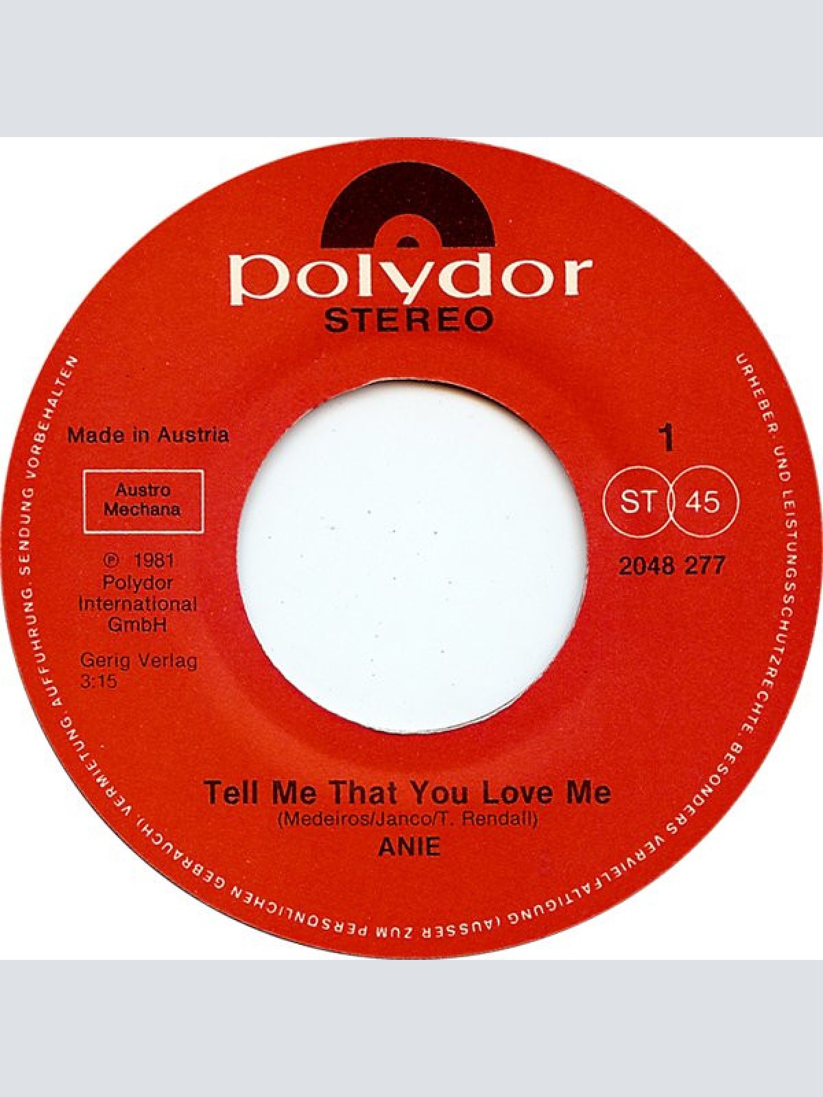 Vinyl / Anie* - Tell Me That You Love Me (Amoureux Solitaires)