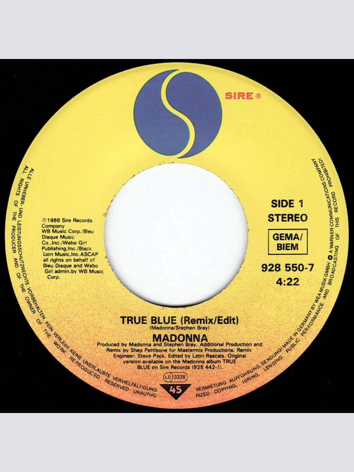 Vinyl / Madonna - True Blue (Remix/Edit)