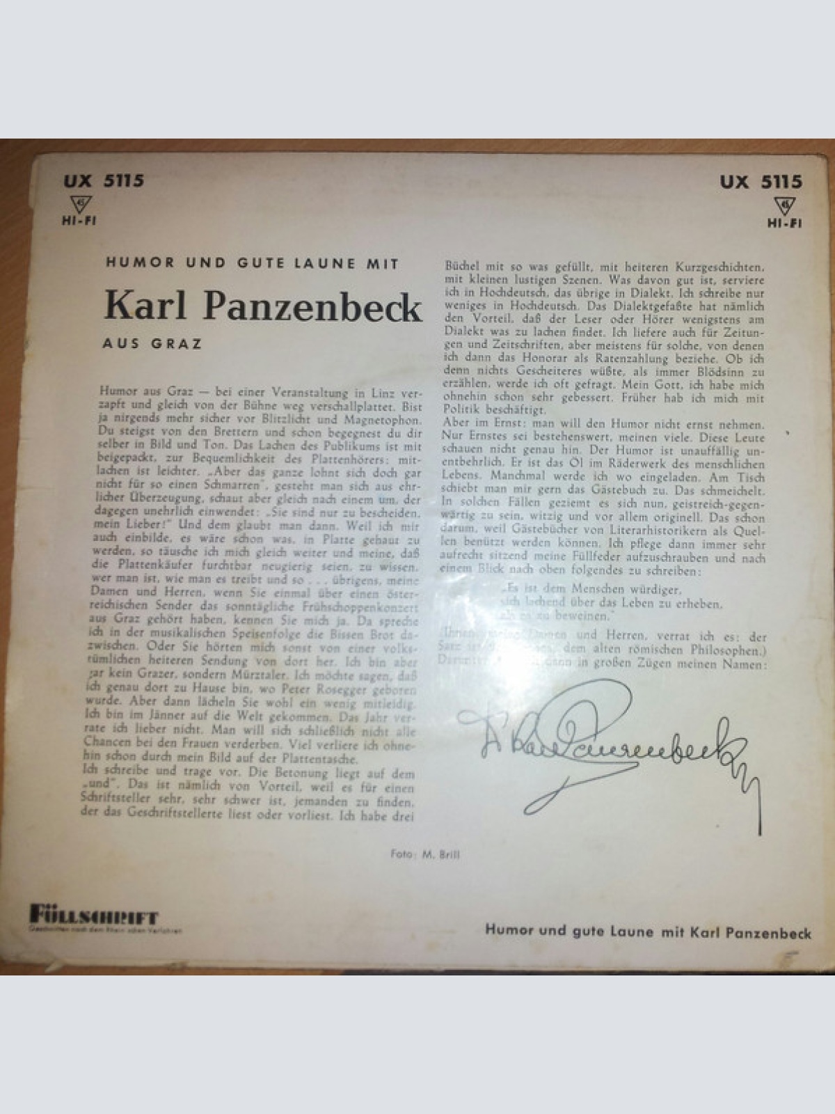 Vinyl / Karl Panzenbeck - Humor Und Gute Laune Mit Karl Panzenbeck Aus Graz