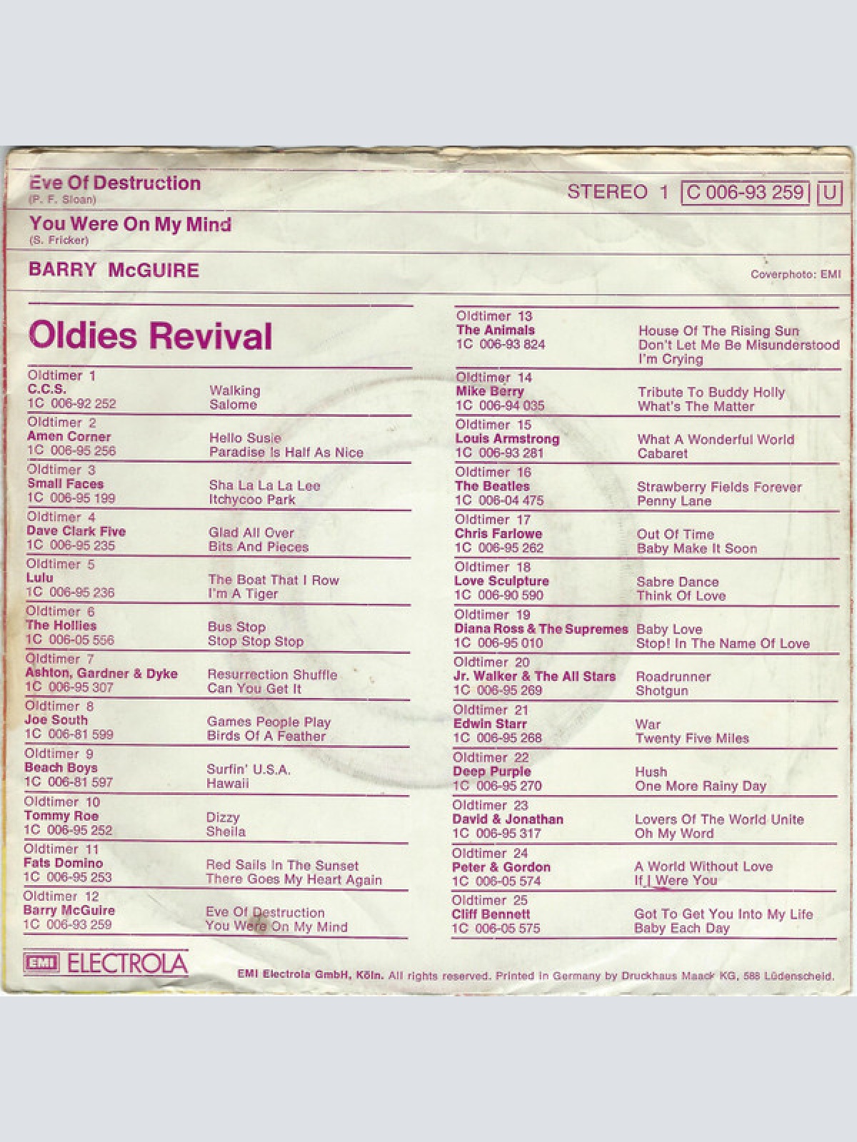 Vinyl / Barry McGuire - Eve Of Destruction / You Were On My Mind