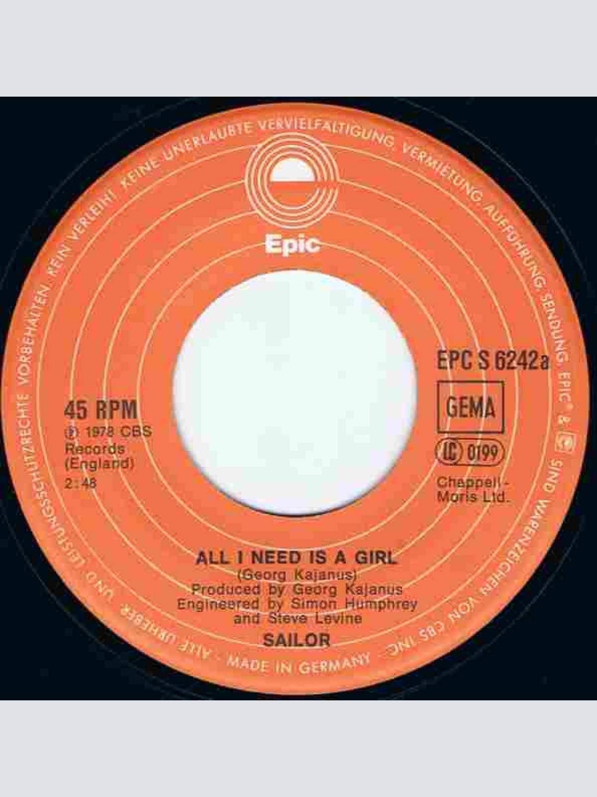 Vinyl / Sailor - All I Need Is A Girl