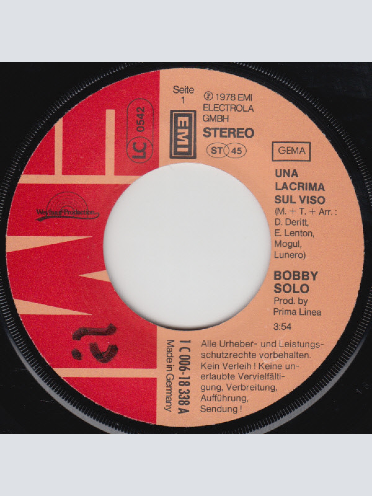 Vinyl / Bobby Solo - Una Lacrima Sul Viso