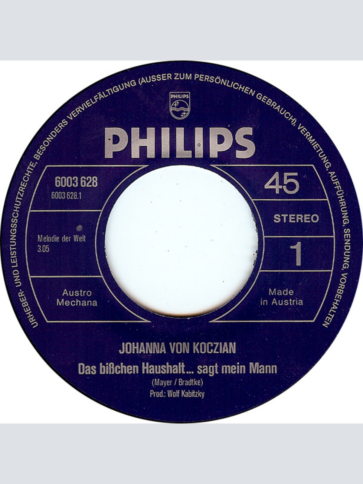 Vinyl / Johanna Von Koczian - Das Bisschen Haushalt ... Sagt Mein Mann