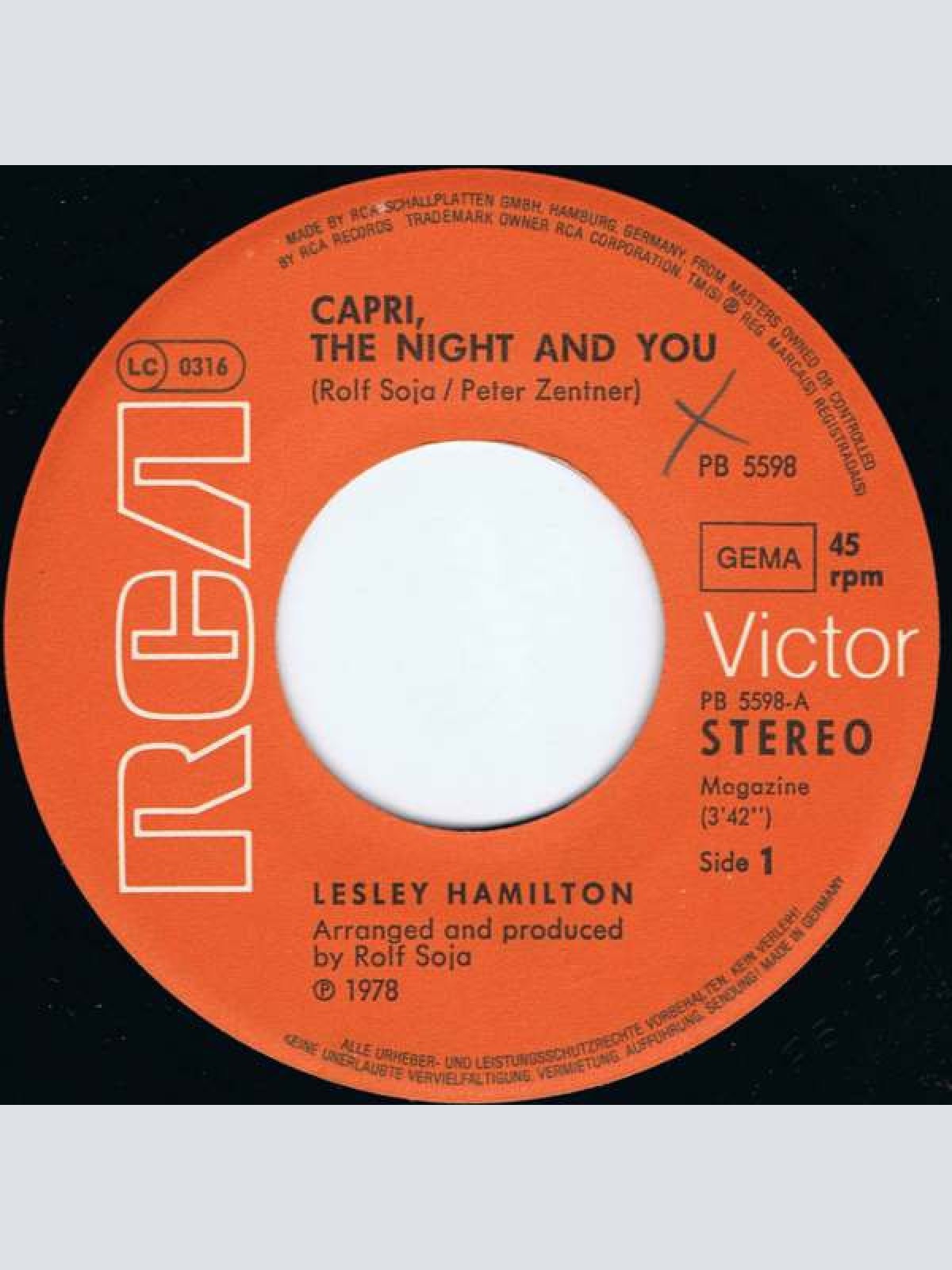 Vinyl / Lesley Hamilton - Capri, The Night And You / Roses Don't Grow