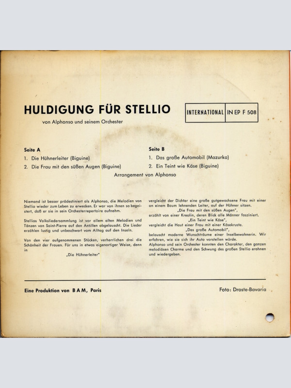 Vinyl / Alphonso Und Sein Orchester* - Huldigung Für Stellio