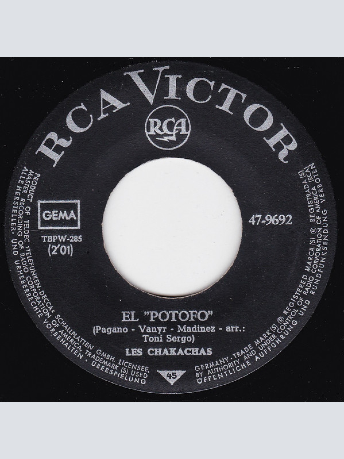 Vinyl / Les Chakachas* - El "Potofo" / Torna A Sorrento