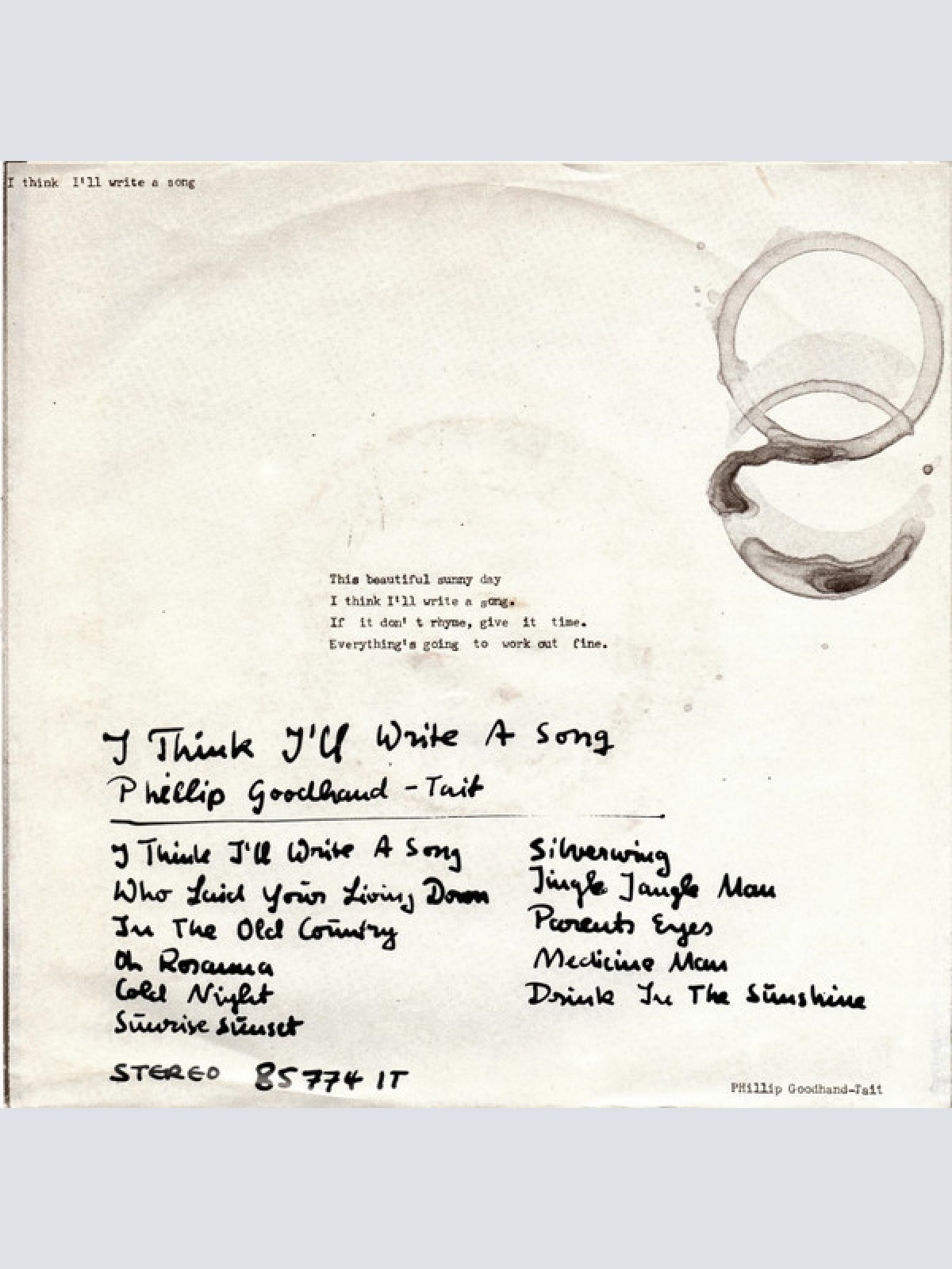 Vinyl / Phillip Goodhand-Tait - Medicine Man  /  Sunrise Sunset